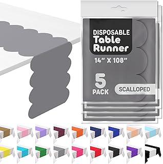 Silver Grey Scallop Table Runner, Disposable Plastic, 5 Pk, 14x108in