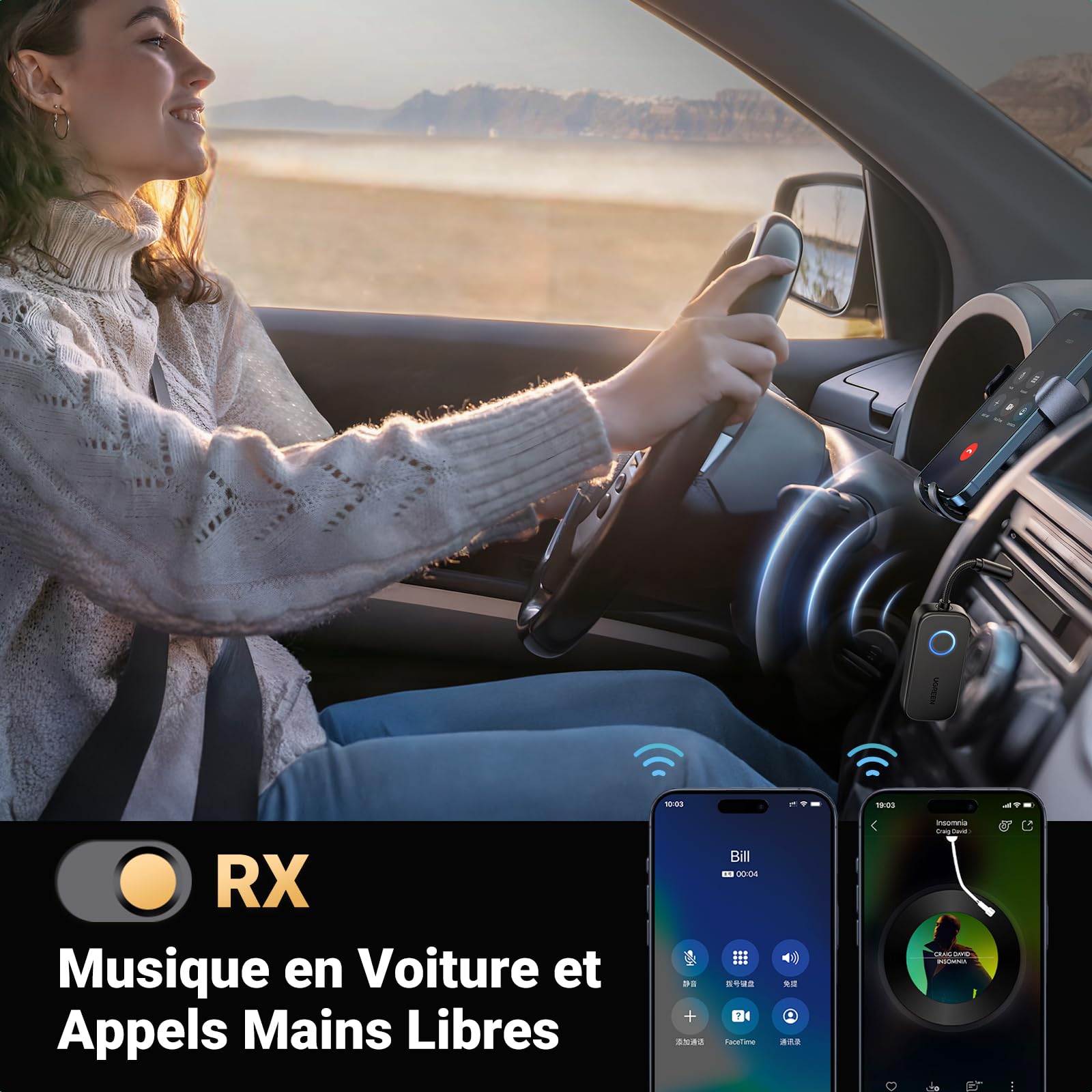 UGREEN Émetteur Bluetooth 5.3 aptX TV 2 en 1 Jack 3.5 mm Adaptateur Audio