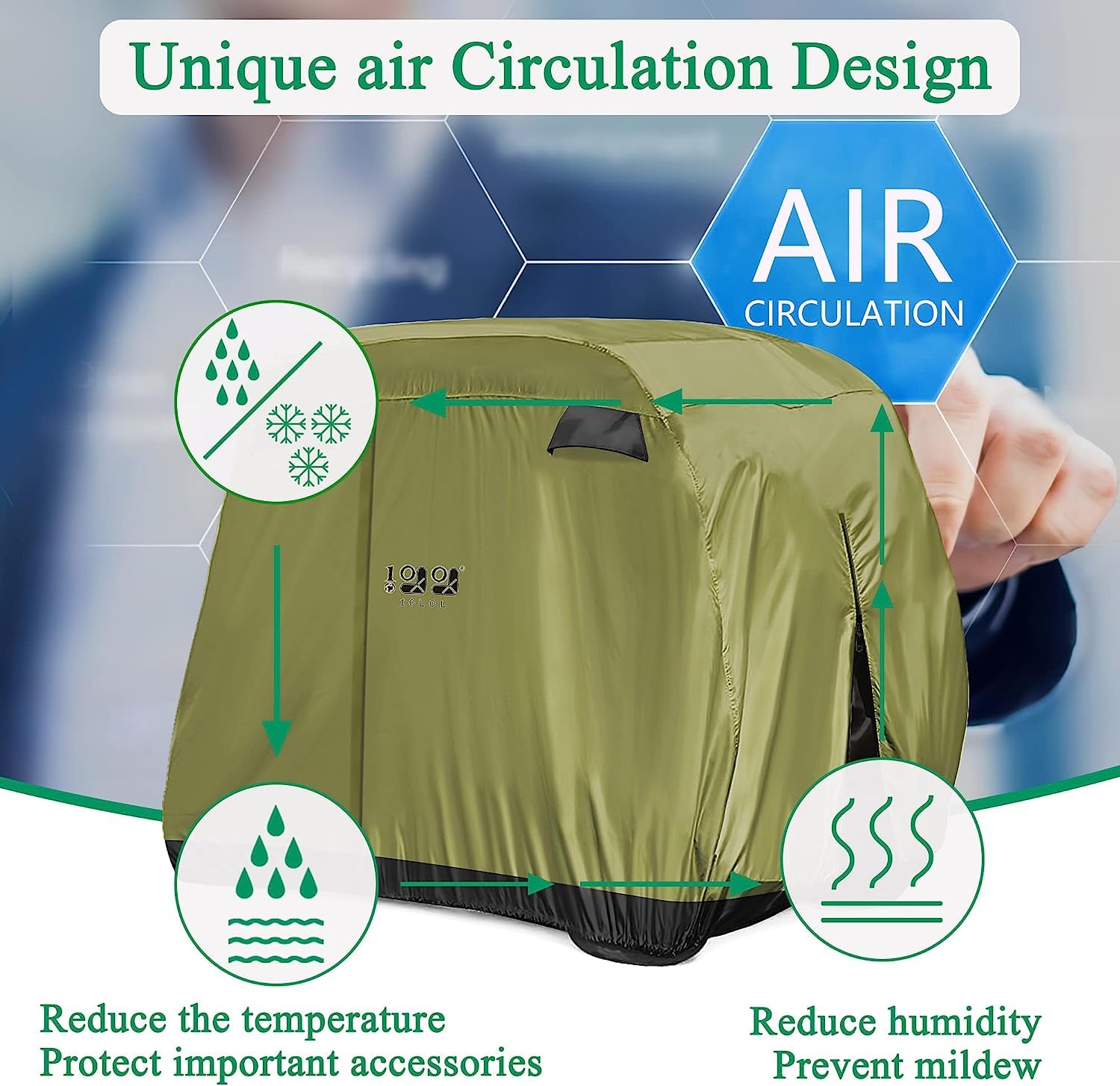 10L0L Funda para carrito de golf, 400D, impermeable, resistente al viento, 2 pasajeros/4 pasajeros con 3 puertas con cremallera, cubierta de golf para EZGO, Club Car, Yamaha y otros modelos