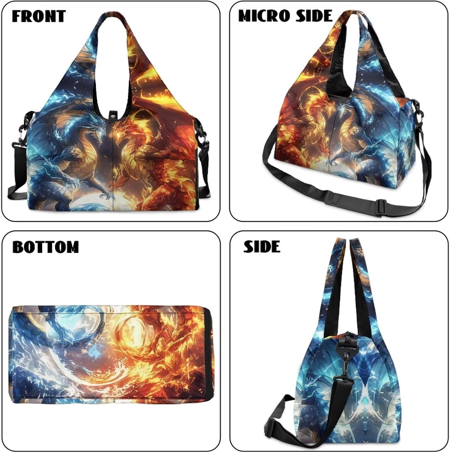 Novelty Sports Duffle Bag for Men Fire Dragon Gym Bag with Shoe Compartment Waterproof Large Capacity Sport Tote Bag with Adjustable Shoulder Strap Zipper Pockets,Yoga Mat Holder Bag