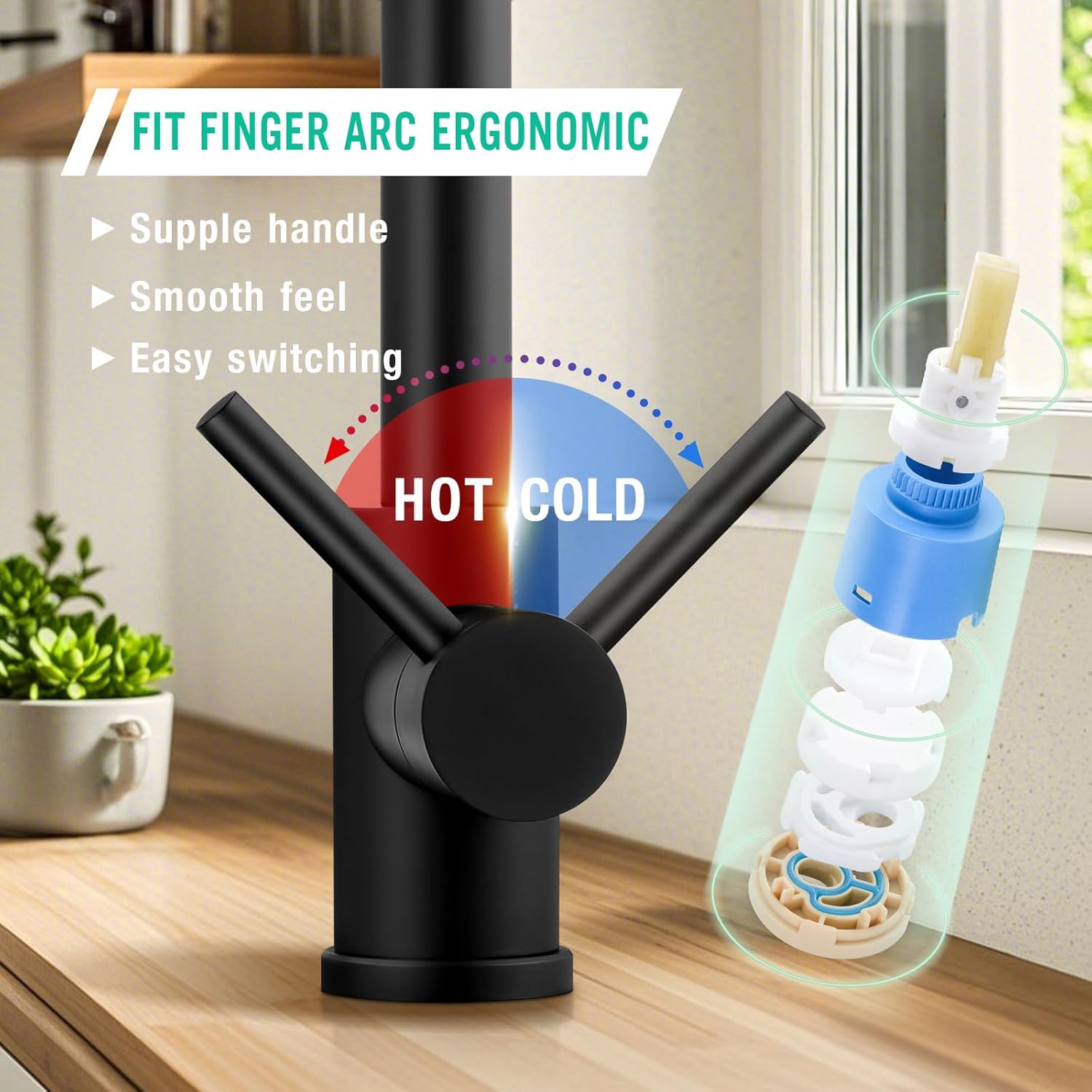 Commercial Kitchen Faucets with Pull Down Sprayer, Matte Black Sink Faucet with Deck Plate, Stainless Steel Single Handle Spring Sprayer for Kitchen