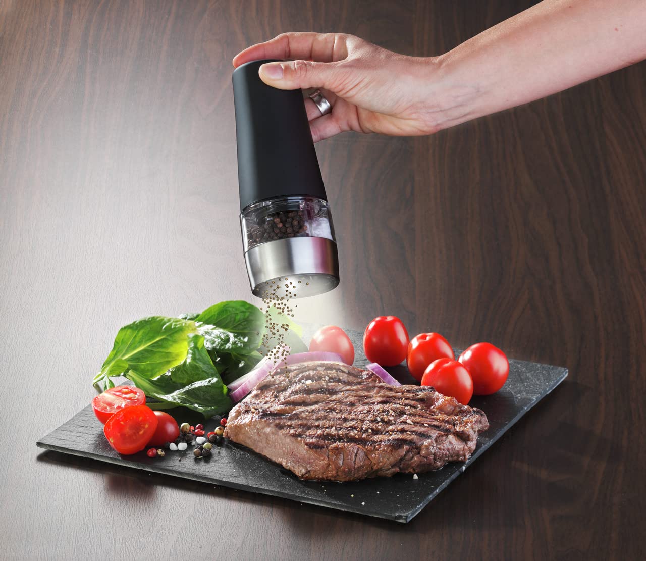 Moulin à Poivre Et Sel Électrique Rechargeable - 95ml, LED, 5 Niveaux, Lot De 2 (Noir)