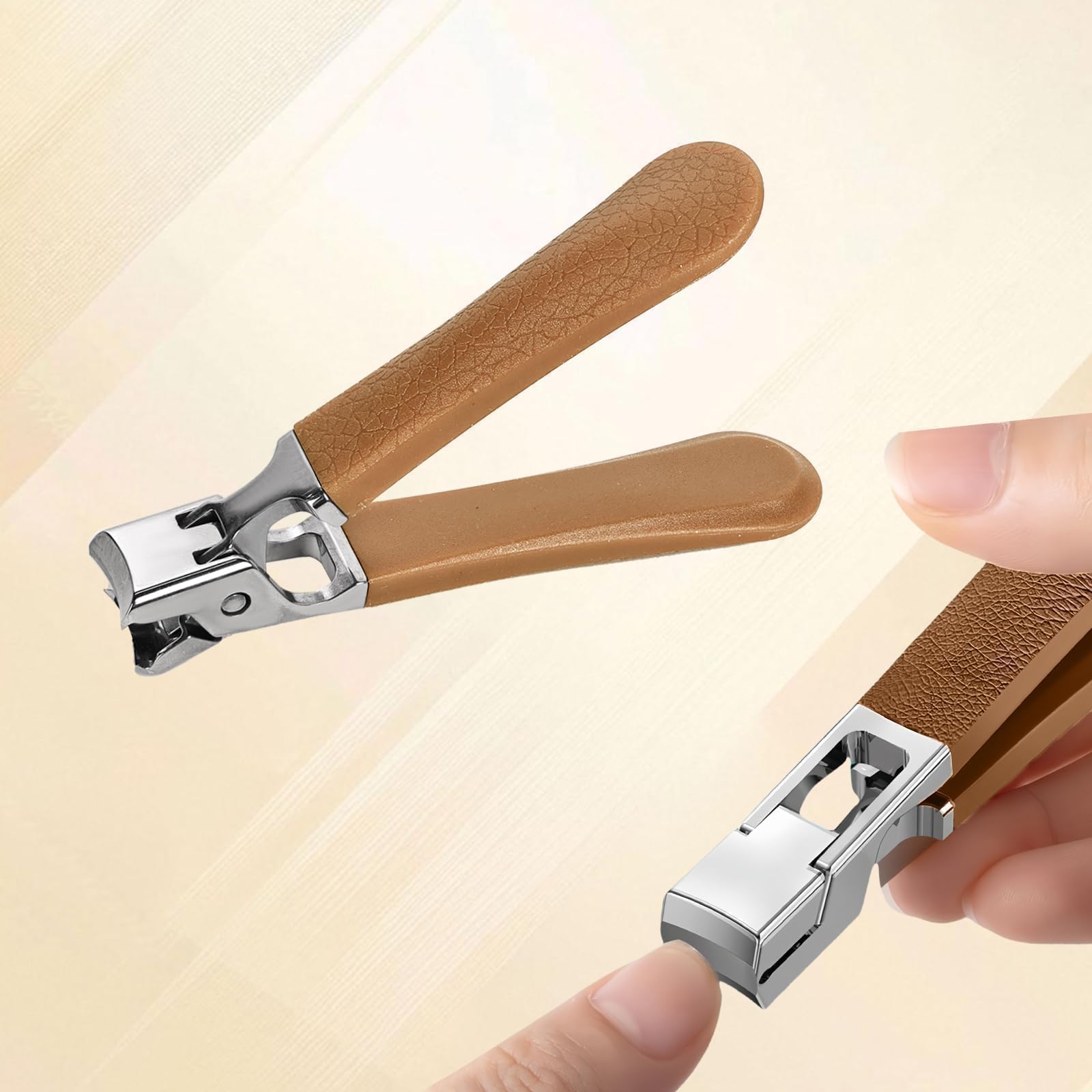 Khaki 1 Pc Premium Nail Clippers for Men Women Sturdy Toenail Fingernail Trimmer Stainless Steel Blade with Anti-Splash