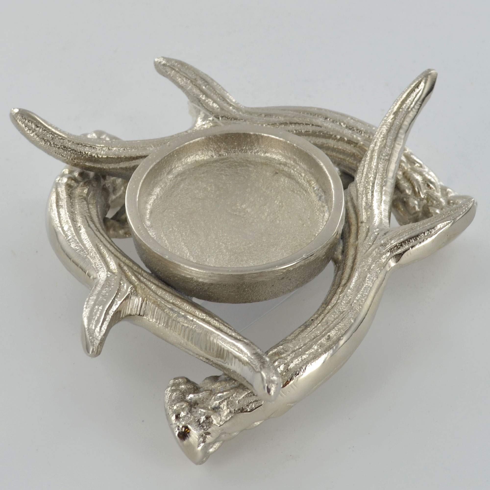 Fiesta Studios Silver Antler Tea Light Candle Holder Metal Winter Stag Deer Decor For Country Home Gift H4cm