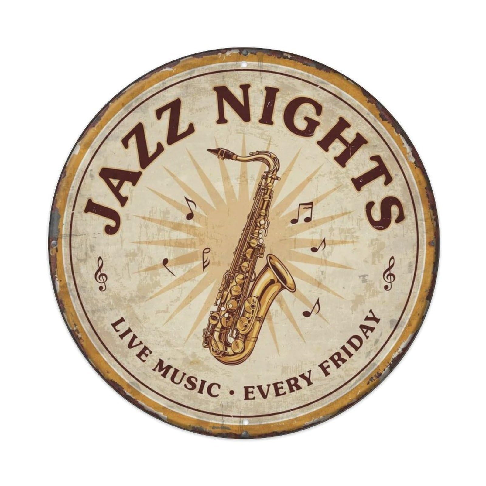 Jazz Saxophone Round Metal Tin Sign Plaque