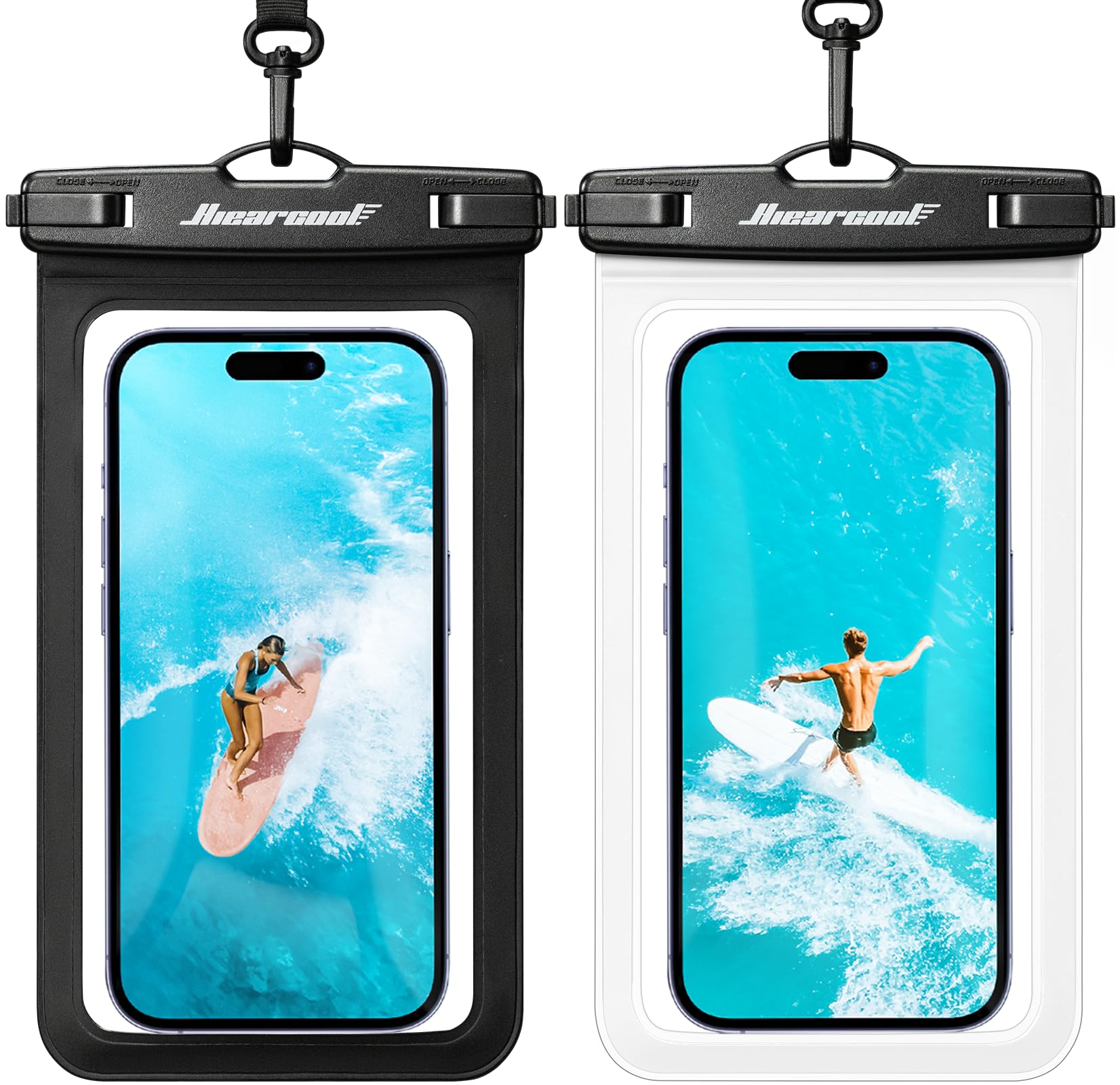Hiearcool Waterproof Phone Pouch, Waterproof Phone Case, Black&Clear 2-Pack