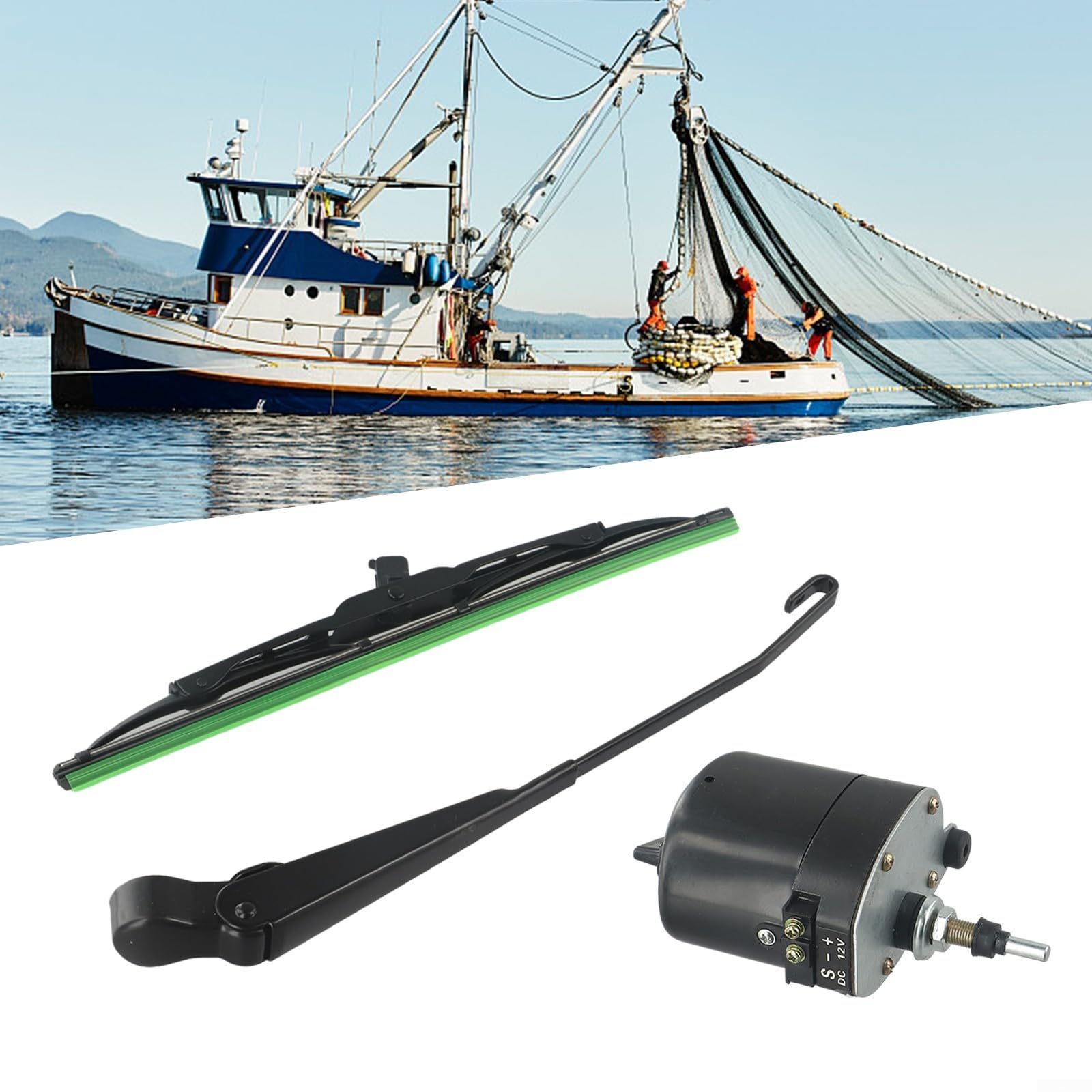 Moteur d'essuie-glace électrique 12 V avec plage d'essuyage de 105 ° et lame de 400 mm, pour boîtier en métal durable, contrôle du commutateur, compatible avec les cabines de tracteur