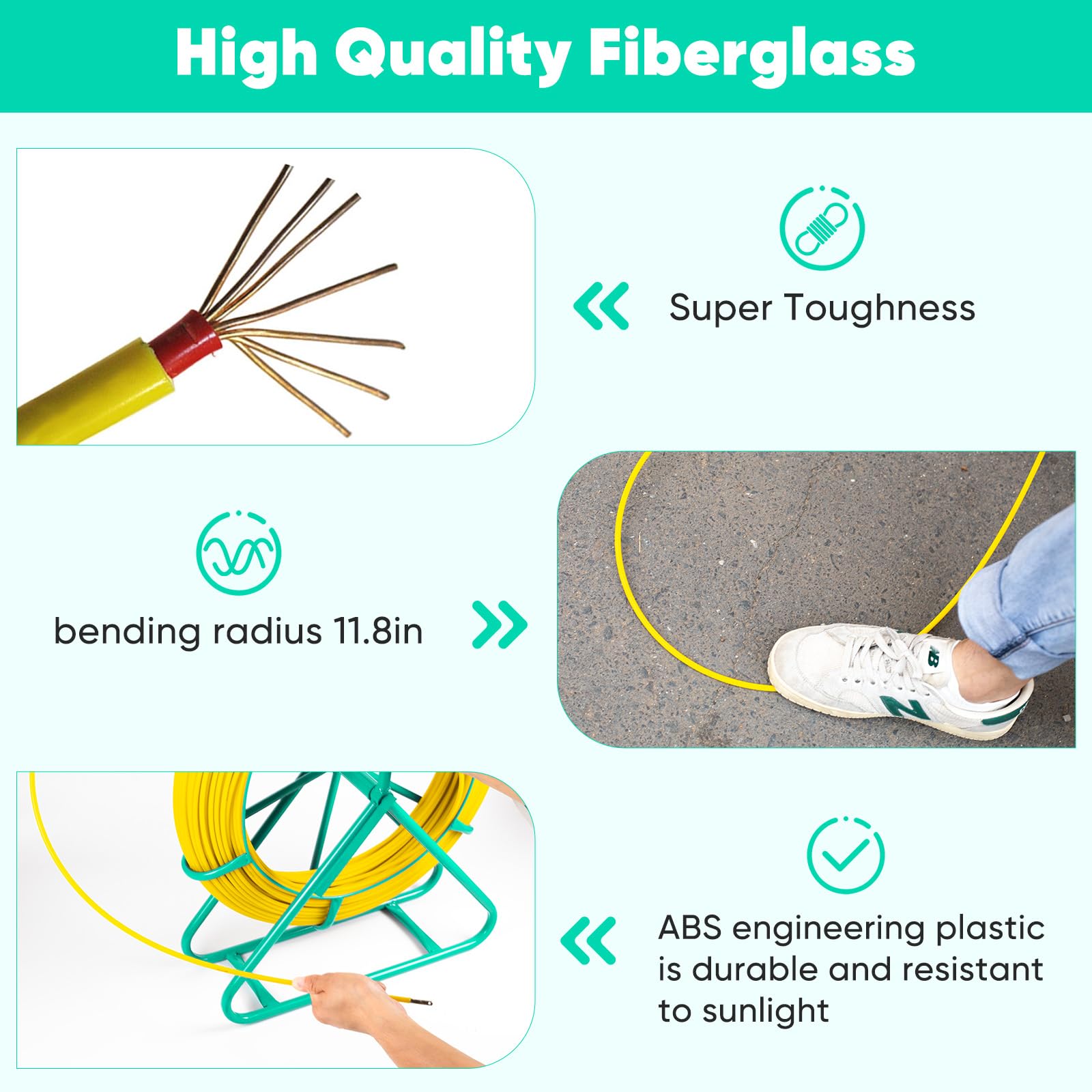 Intbuying 6mm 130m Fishtape Fiberglass Wire Cable Running Rod Duct Rodder Puller