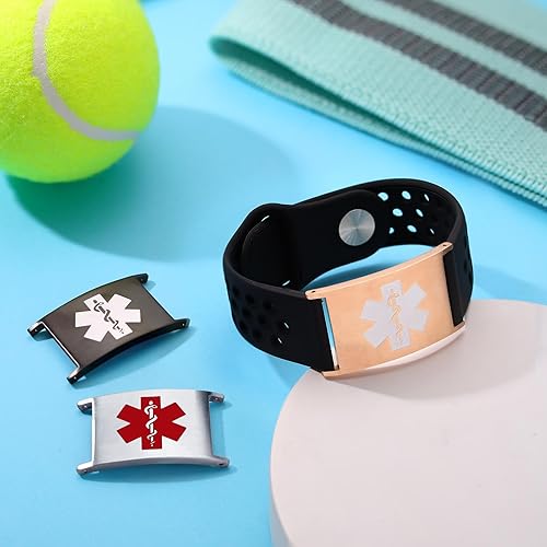 Miniatura 7 de Pulsera de alerta médica personalizada para mujeres y hombres, pulseras de identificación médica deportiva de silicona con grabado gratuito, pulsera