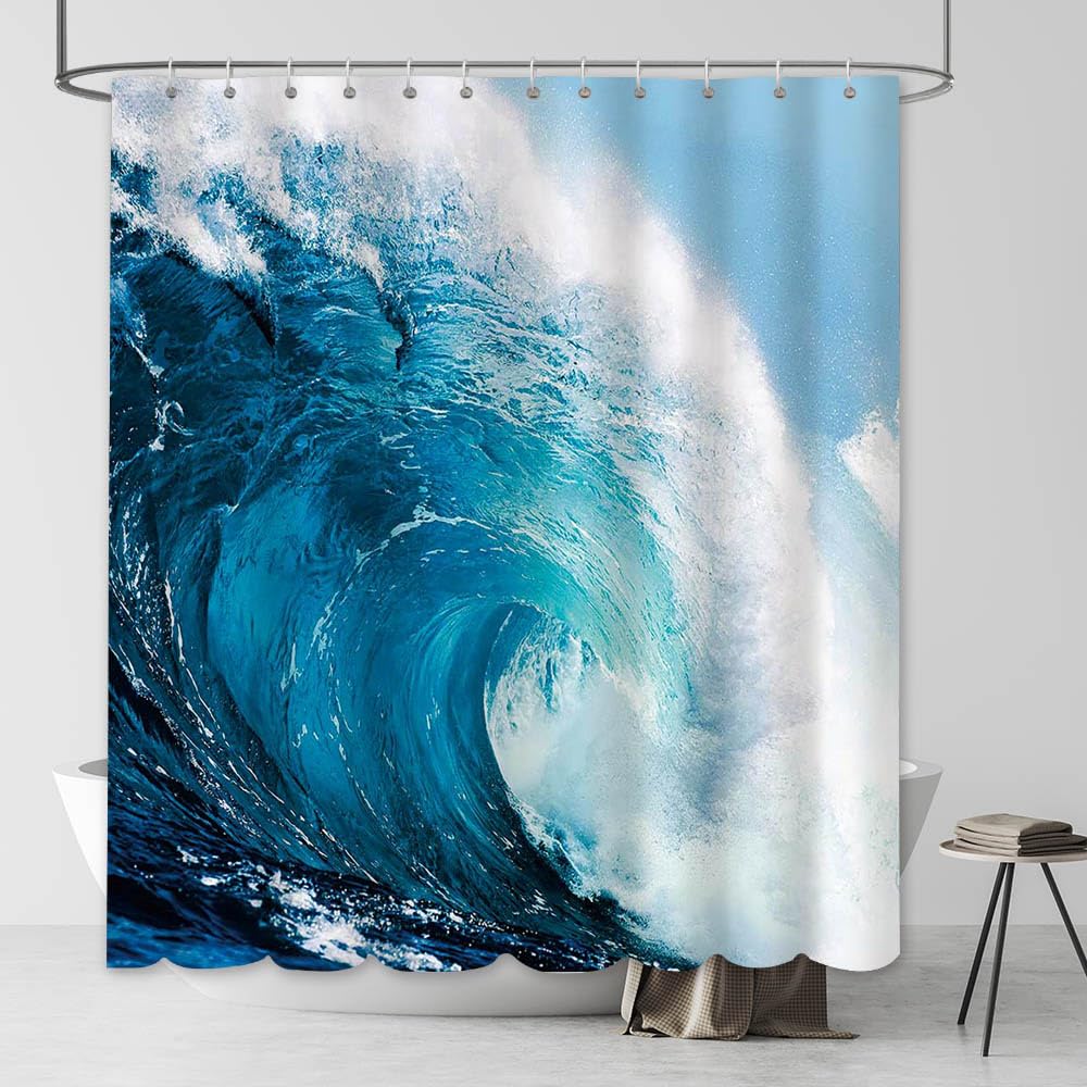 AIBIIN 180 x 180 cm blu mare onda tenda da doccia estate hawaiano oceano surf tende da bagno in poliestere resistente con 12 ganci