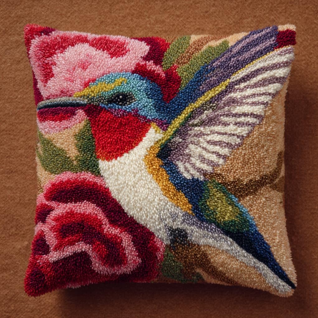 AxiangziK Latch Hook Pillow Kits 17x17in,Hummingbird
