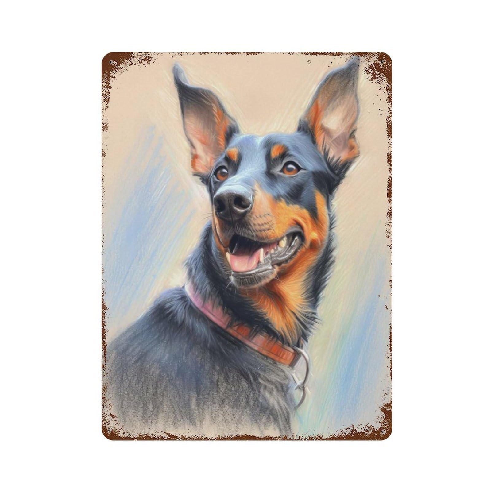 Doberman Pinscher Sketch Rusty Metal Tin Sign 15.7"x11.8", Ideal for Farmhouse, Kitchen And Entryway Decor