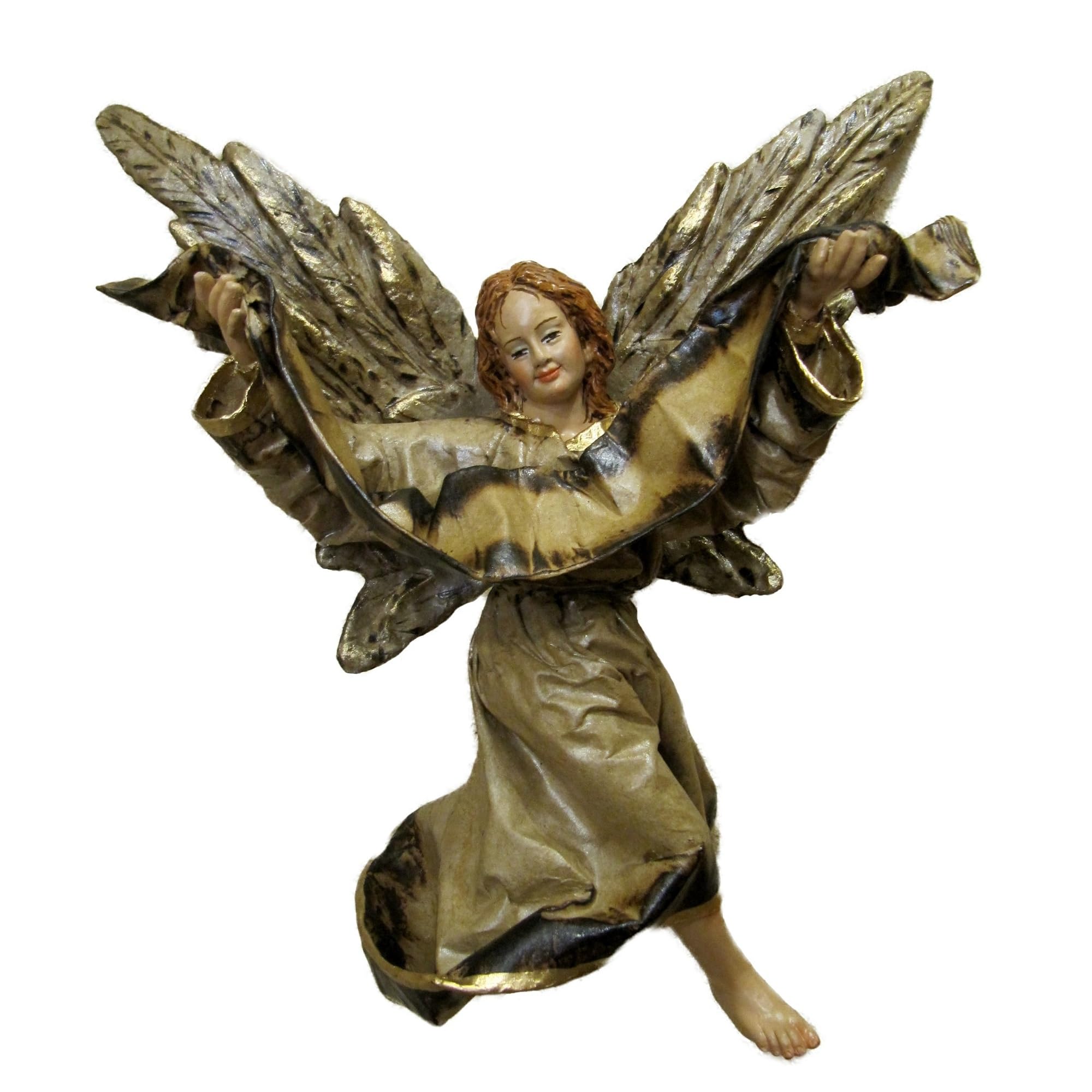 Arte Sacra di Claudio Riso Engel aus Pappmaché und Terrakotta mit Flügeln aus Pappmaché. 100% Made in Italy - Typisches Kunsthandwerk von Leccese (groß, Feuer)