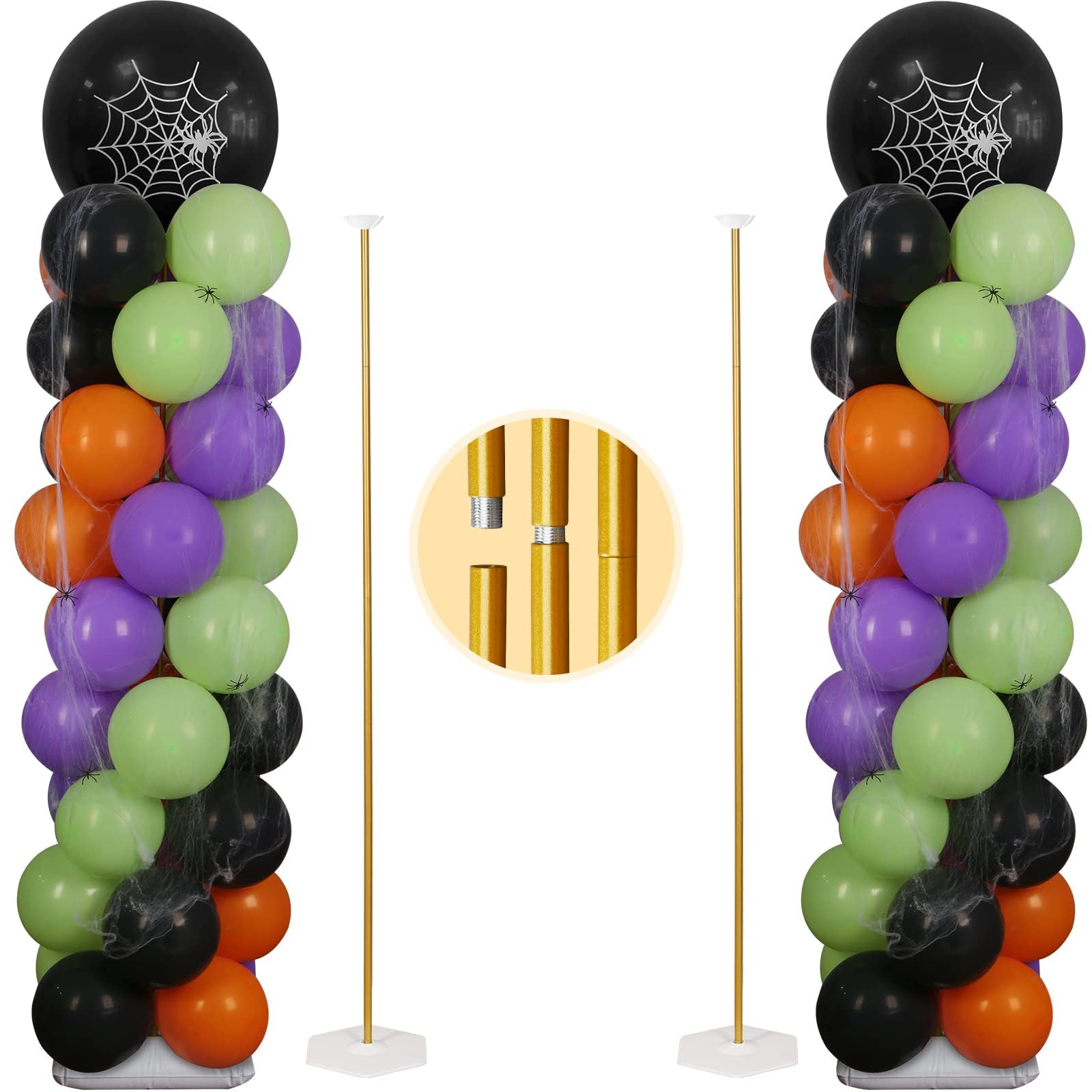 TEKXYZ Gold Balloon Stand Set of 2, 1 to 5.25 Ft Adjustable Metal Balloon Column for both Floor Stand and Table Centerpieces