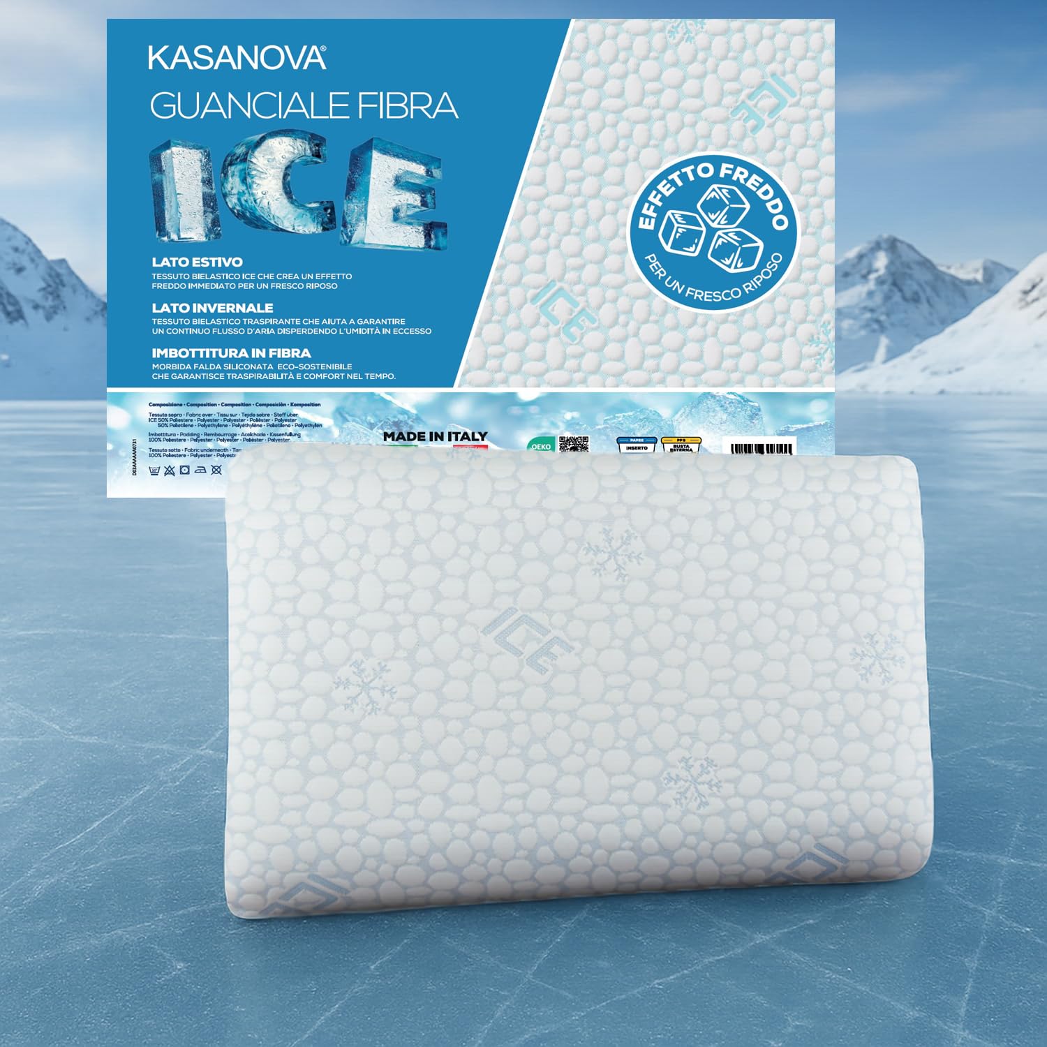 KASANOVA Cuscino guanciale fibra Ice effetto fresco