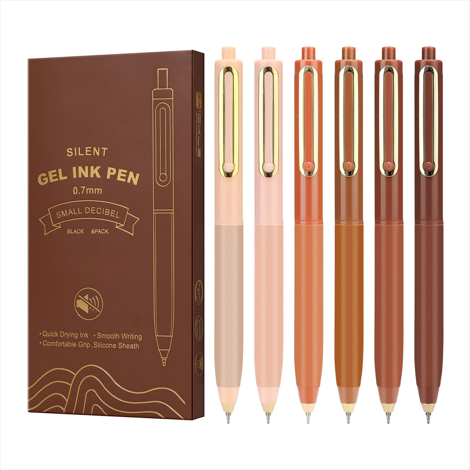 Gel Pens,6 Pcs Quick Drying Black Ink Medium Point 0.7mm Pens,Smooth Writing Pens with Silicone Sheath,Silent Click Pen Set for Journaling Note Taking (style_1)