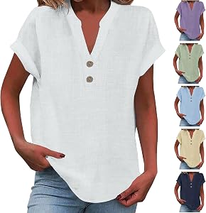 💎 73% MEGA DEAL! KOG Leinenbluse Damen Elegante Baumwolle Leinen Tshirt Leinenshirt Lose Kurzarm Blusen Frau Longshirt Oversized Tee T-Shirt Teenager Mädchen Freizeit Longbluse Leinenhemd Große Größen Bluse Oberteile