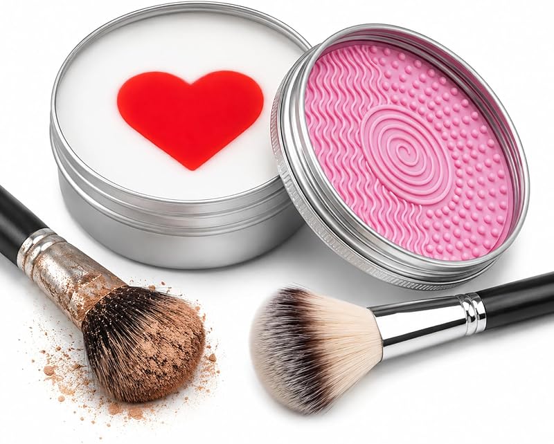 Makeup Brush Cleaner Soap, with Silicone Pad, 3.53oz(100g) | 2-in-1 Solid Cleaner for Synthetic & Natural Brushes & Sponges, Deep Cleans Waterproof Makeup,Cruelty-Free,Heart Shape