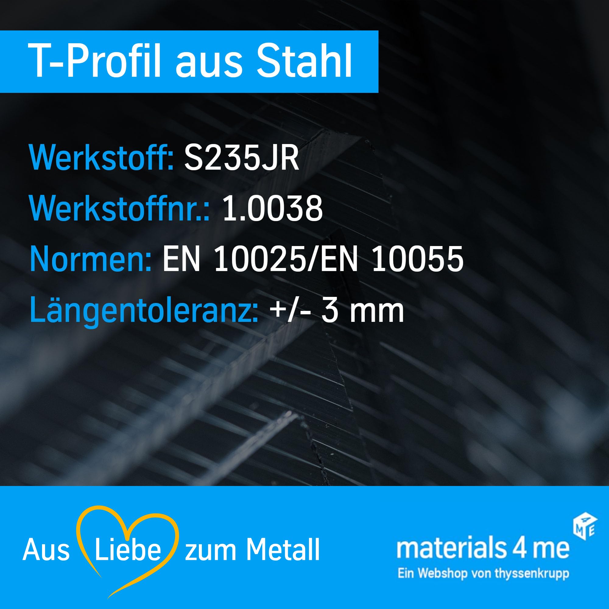 thyssenkrupp Stahl T-Profil 50x50x6 mm – 2000 mm Länge | T-Stahl | Werkstoff: S235JR | robust, gut schweißbar & vielseitig einsetzbar