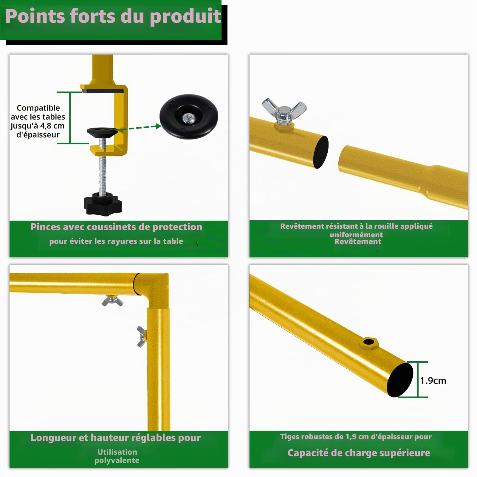 Arche de table réglable avec pinces - Tige décorative de table pour ballons, pour mariage, anniversaire et Noël (Longueur 73-247 cm, Hauteur 68-105 cm, Or)