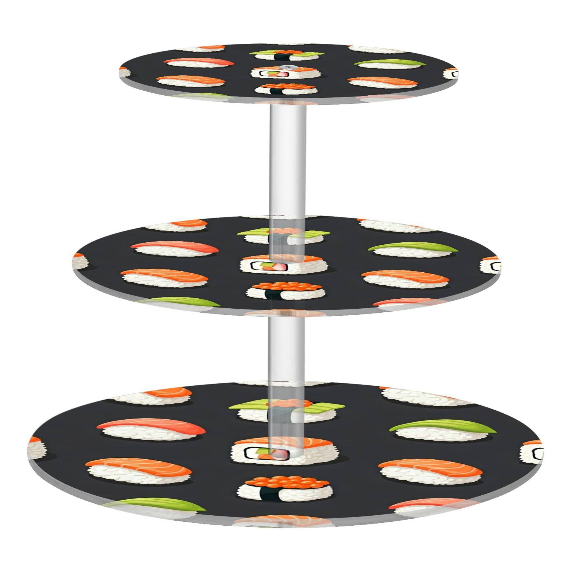 PYBUG Sushi Pattern 3 Tier Acrylic Cupcake Stands Tower,Dessert Table Display Set for Tea Party,Wedding,Birthday, Baby Shower