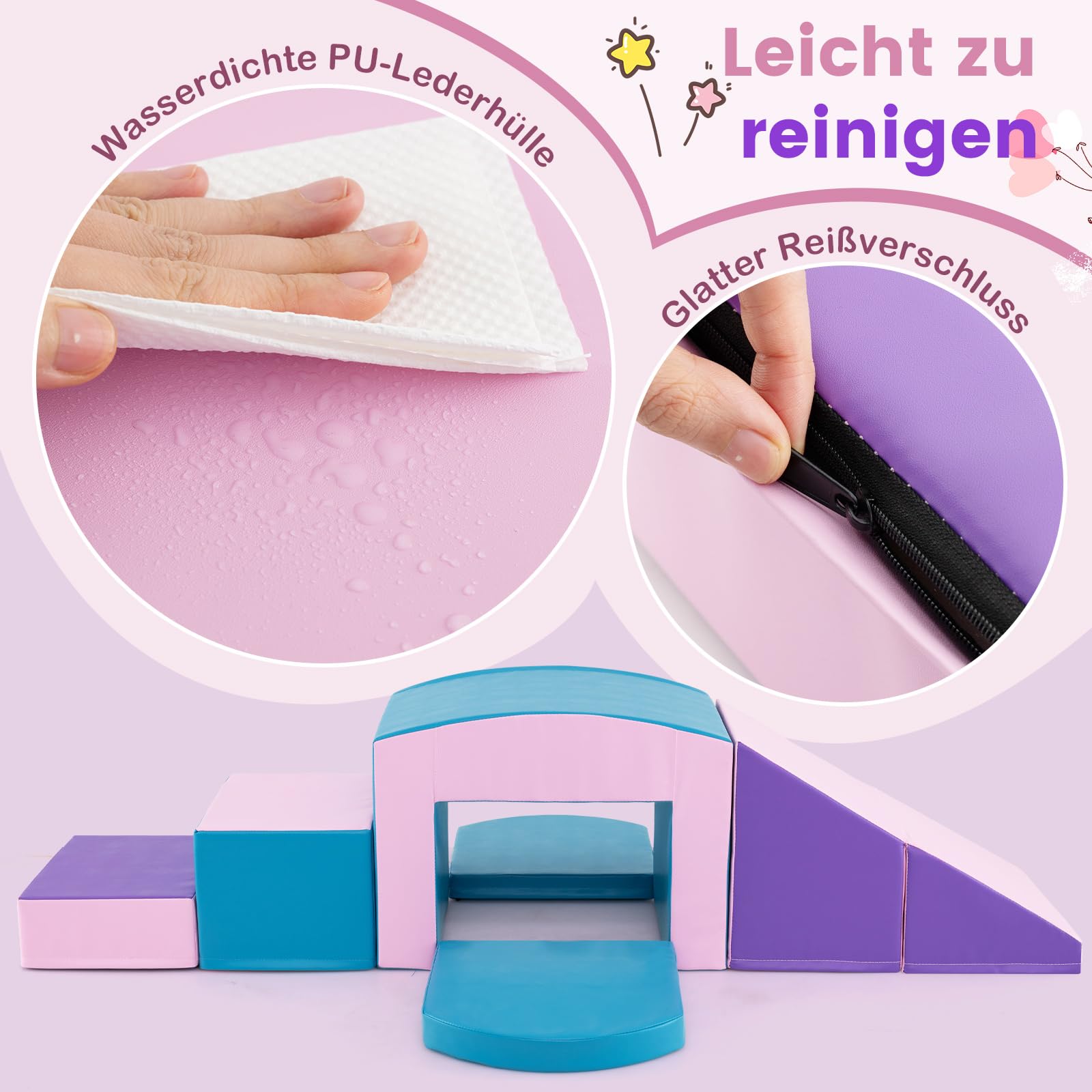 DREAMADE 7 TLG. Softbausteine, Riesenbausteine Schaumstoffbausteine Großbausteine aus EPE, Bausteinset Schaumstoff, Kletterblöcke zum Toben & Klettern für Kleinkinder (Blau+Rosa)