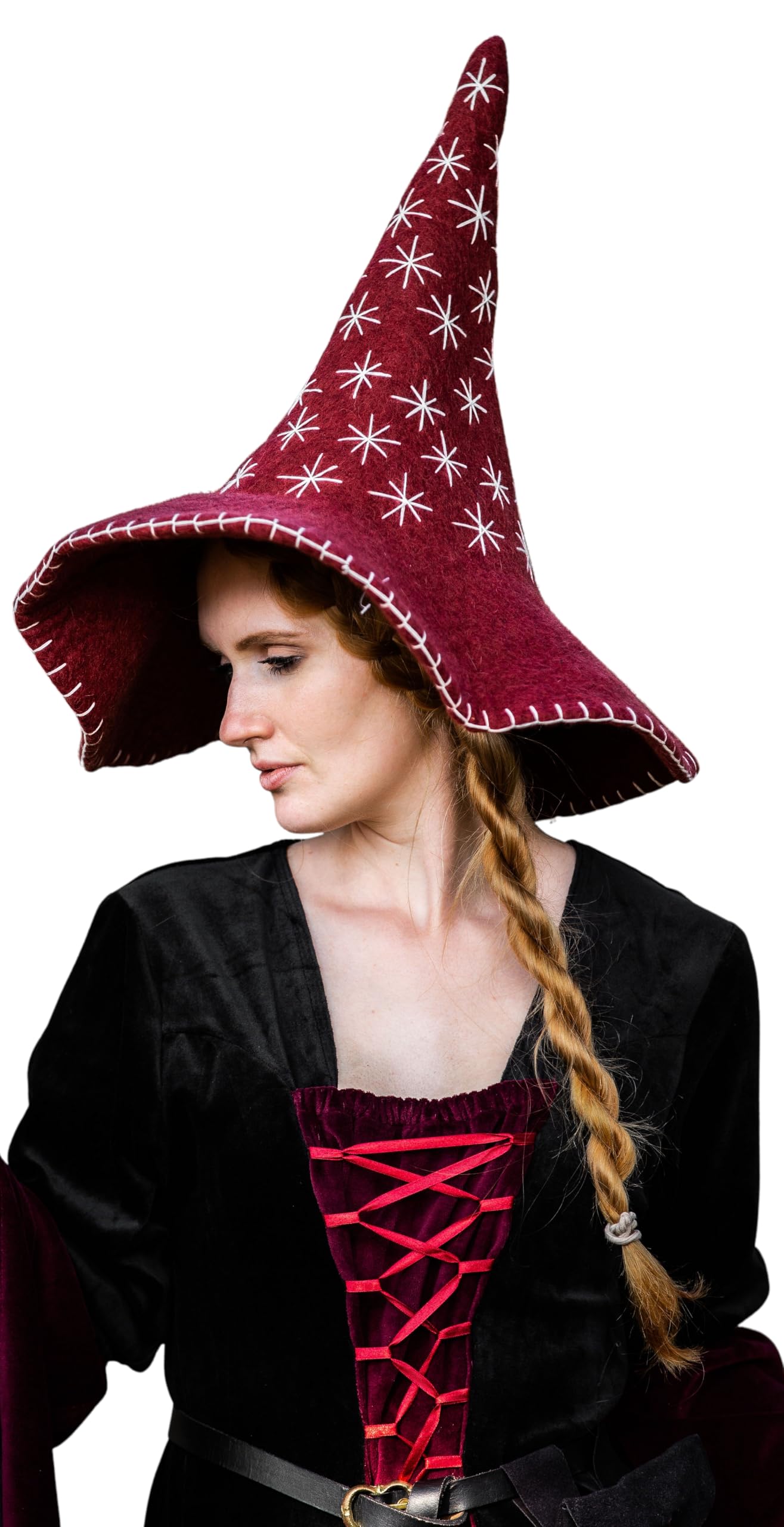Leonardo Carbone® Hexenhut Star - Hexenkostüm, Mittelalter Kleidung Kopfbedeckung, Halloween Kostüm Damen, Witcher Hat, Zauberer Hut, LARP-Kleidung, Karneval, Cosplay - 100% Wolle