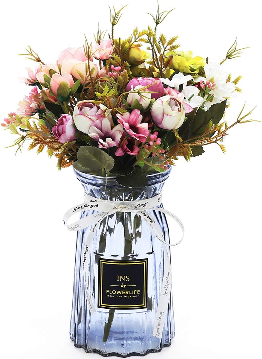 UltraOutlet 3 Packs Artificial Peonies Silk Flowers with Vase Faked Peony Flowers DIY Bouquets Arrangement Centerpiece for Wedding, Baby Shower, Birthday Party, Home Decoration