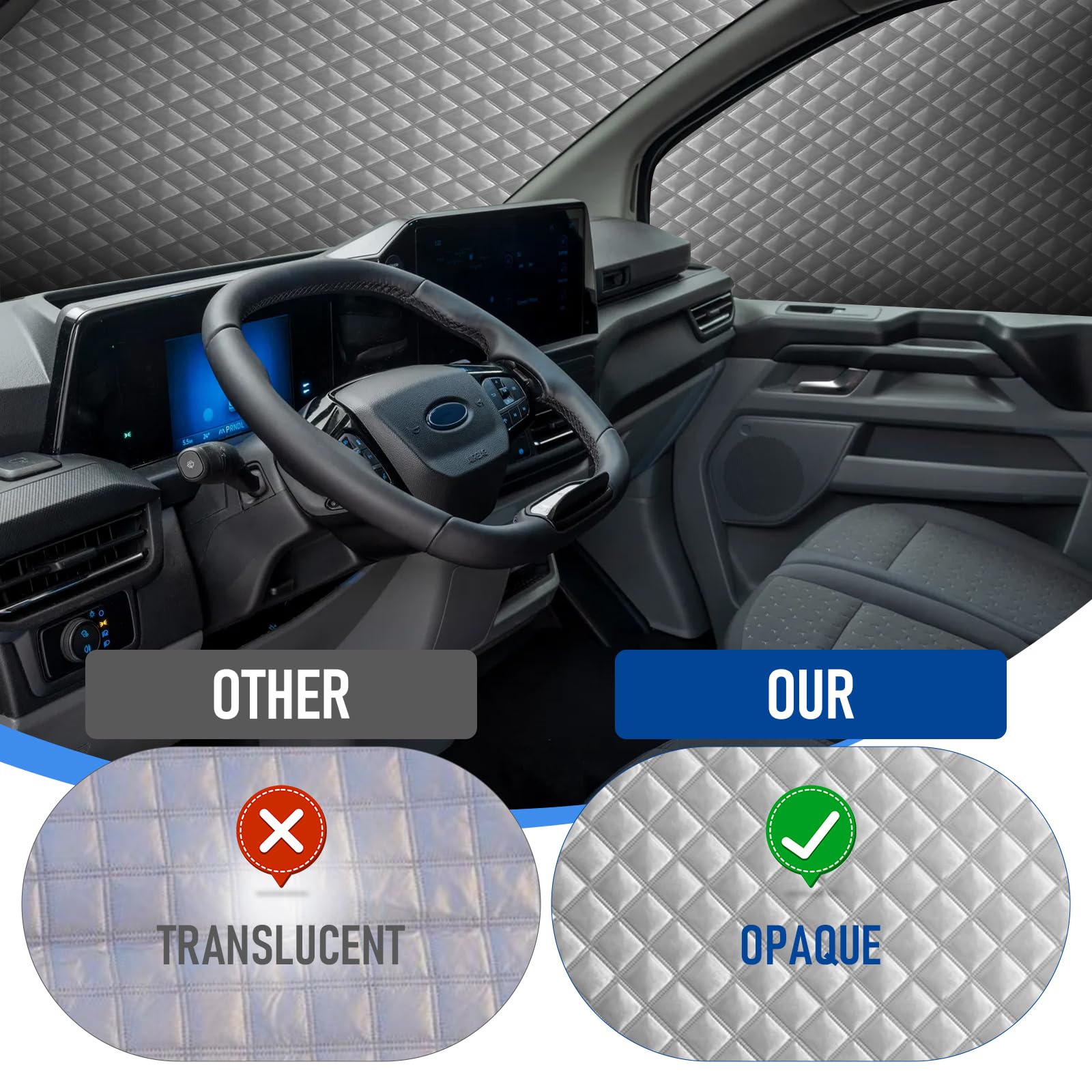 8 piezas de alfombrillas térmicas para cabina del conductor compatibles con Ford Transit Custom LWB, parasol interior del automóvil, cubierta de parabrisas, juego de persianas térmicas para