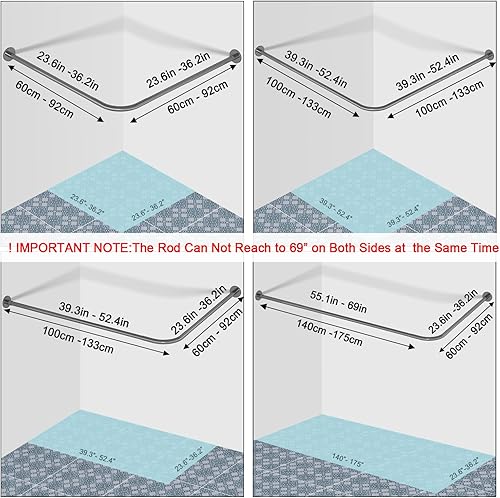Miniatura 2 de 304 - Cortinero de ducha y tina extensible de esquina, de acero inoxidable en forma de L