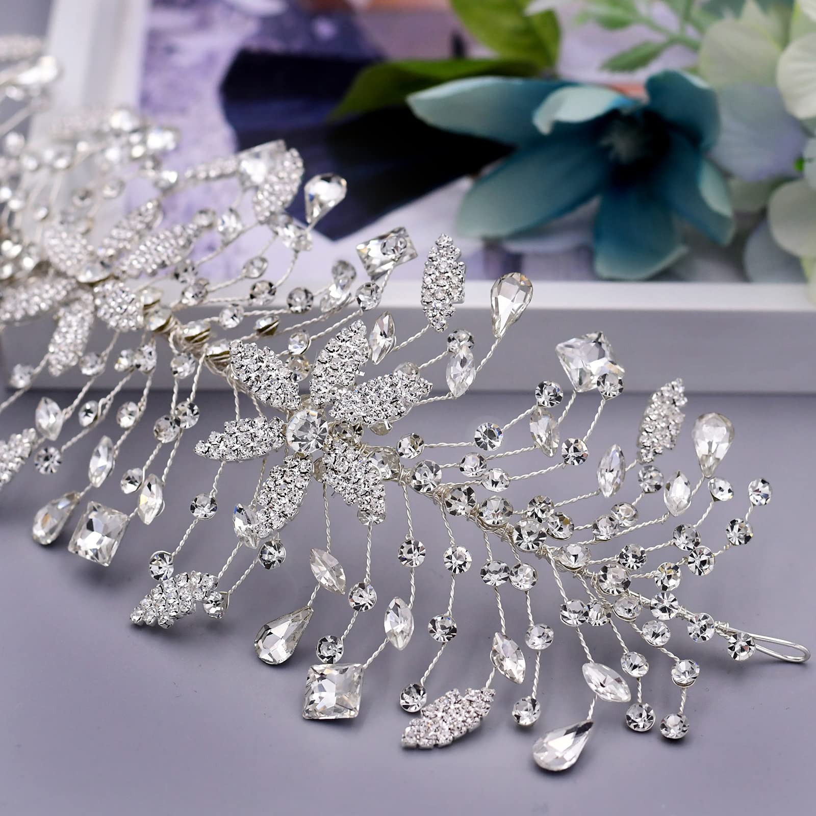 Azaleas Cerchietto per capelli da sposa, per matrimonio, per damigella d'onore, con strass, argento (argento)
