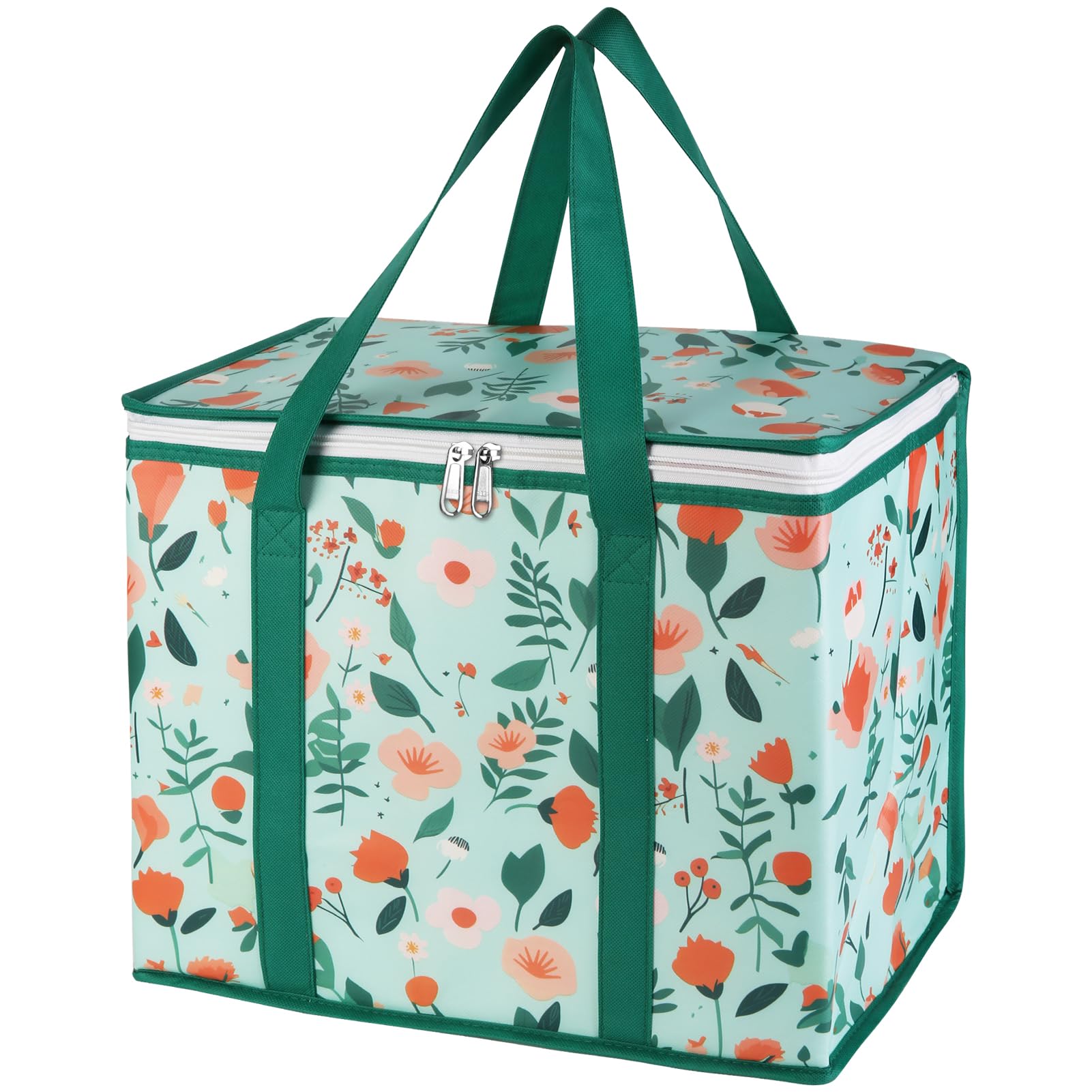 Bodaon 1-Pack Insulated Reusable Grocery Shopping Bags, X-Large Picnic Cooler Bag with Zipper/Zippered Top Cold, Insulated Food/Pizza Delivery Bag for