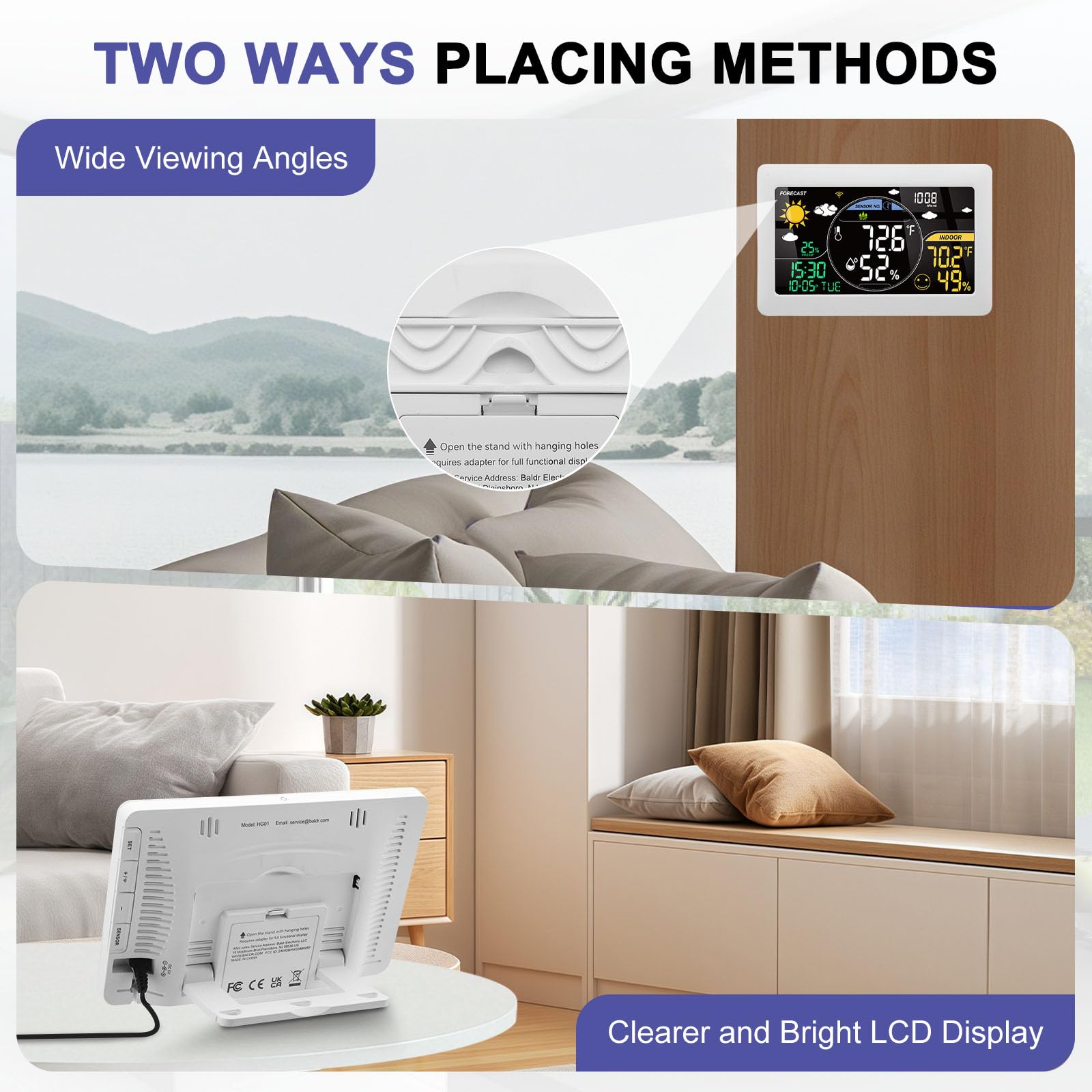 4 in 1 Station Météo Intérieur Extérieur Sans Fil - Station'meteo avec App Tuya et Smartlife Connectée WIFI avec 24h Prévisions Météo/Calendrier/Réveil/Réglage Automatique de la Luminosité
