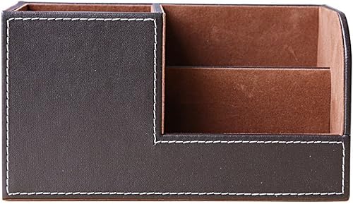 Miniatura 10 de KINGFOM - Organizador de escritorio multifunción de piel con estructura de madera, para guardar bolígrafos, lápices, teléfonos celulares, tarjetas