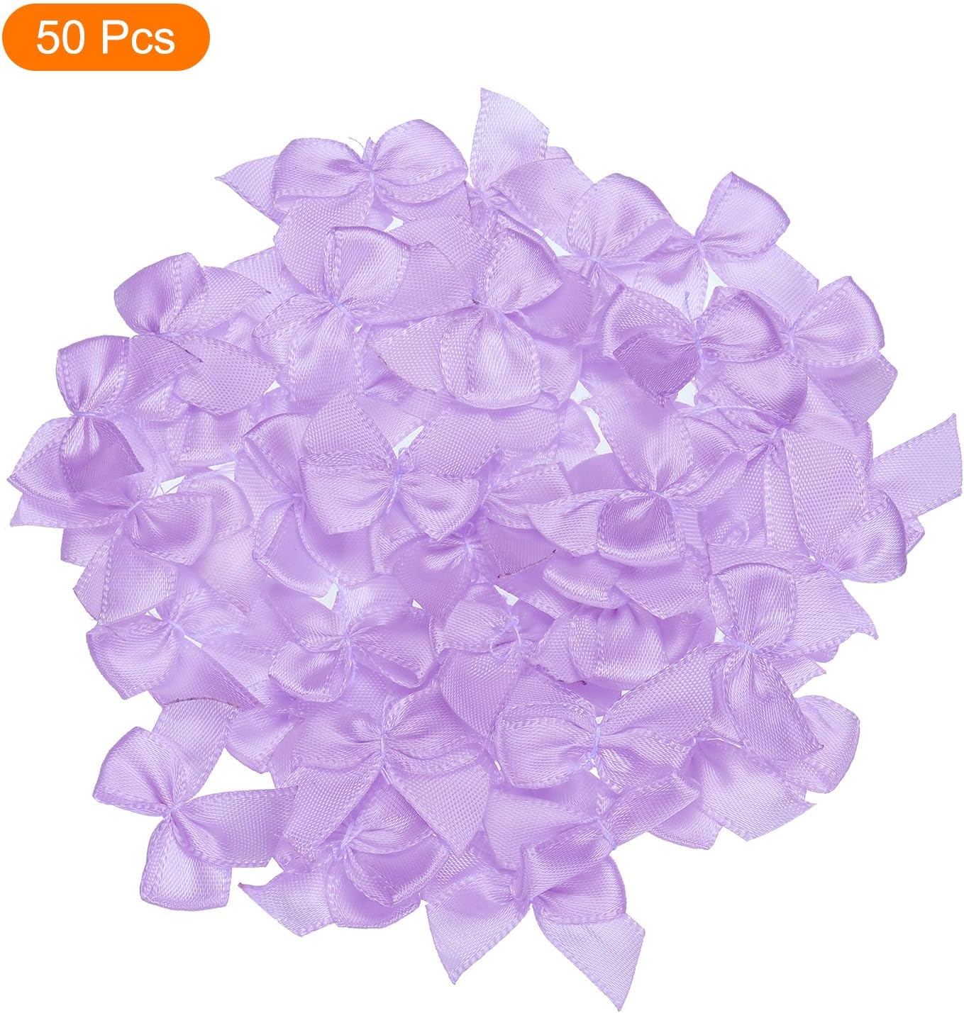 MECCANIXITY 50Pcs Mini Ribbon Bow 1" Mini Fabric Satin Ribbon Flower Bows for Craft DIY Sewing Wedding Birthday Party Purple