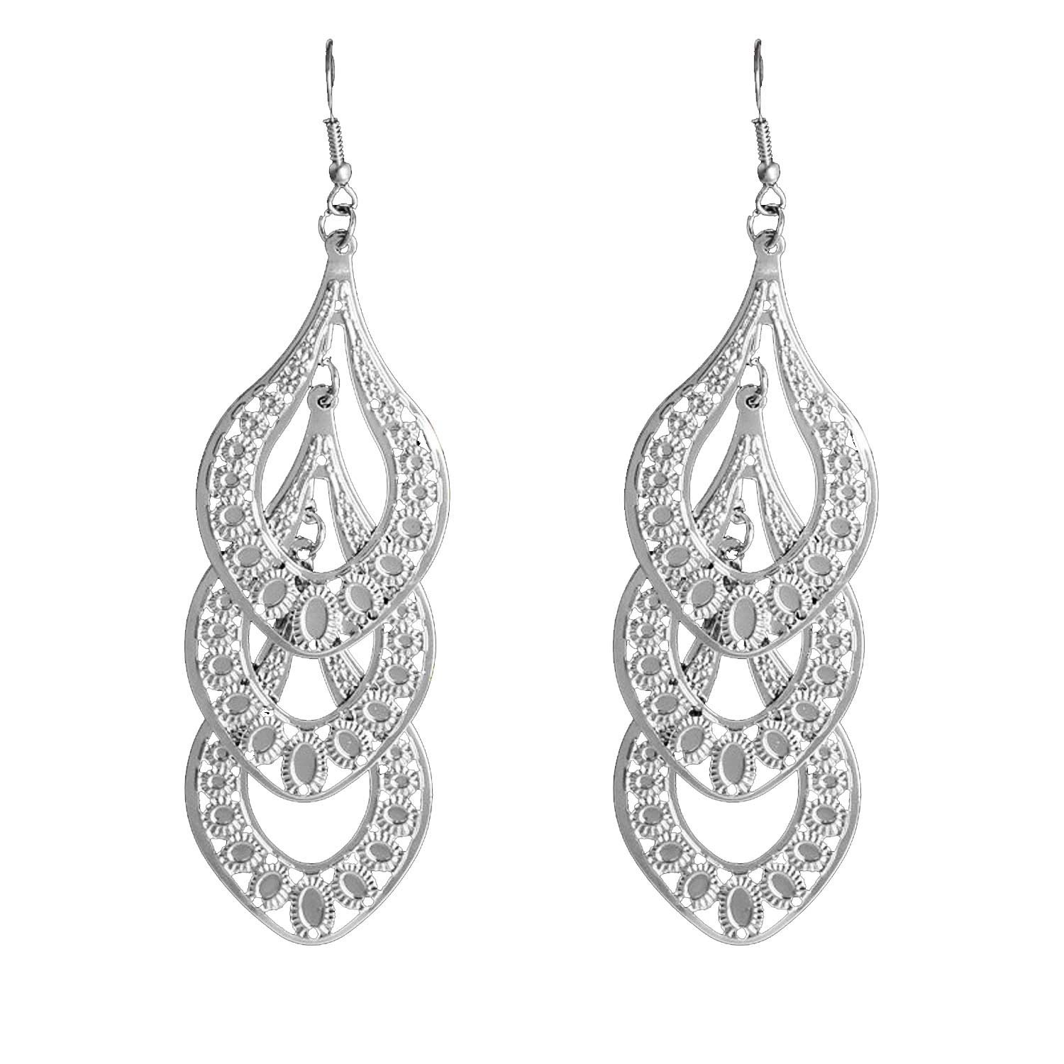 RUVEE Bohemian Collection Geometrical Leaf Designer Hyper Loop Alloy Earringss for Women & Girls (Platinum Plated) (B07HKLL8D6) Amazon Price History, Amazon Price Tracker