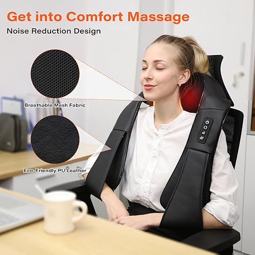 Miniatura 3 de Masajeador de cuello Shiatsu, masajeador eléctrico de cuello y espalda con calor, almohada de masaje 3D para espalda, hombros, alivio del dolor