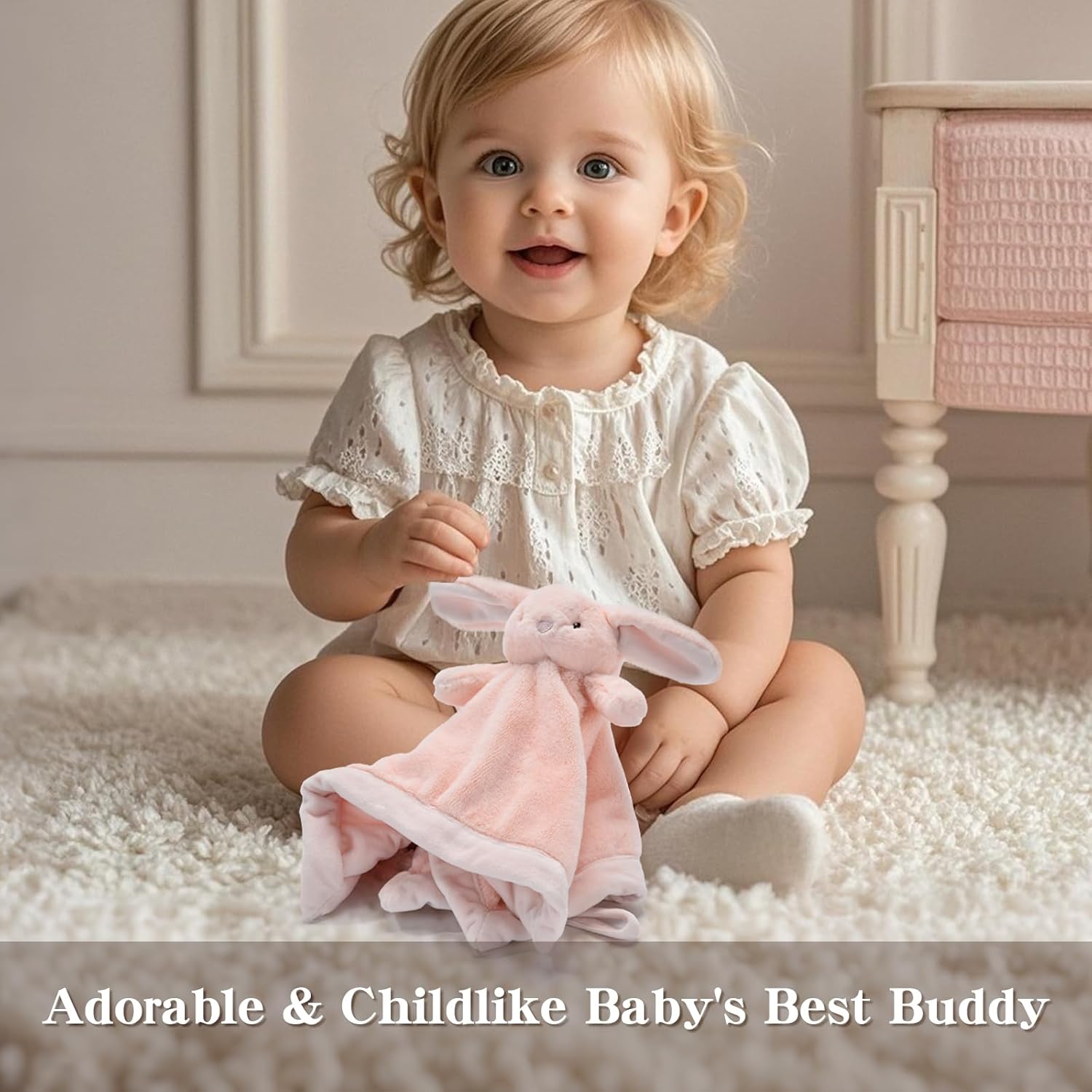 Loveys for Babies,Soft Bunny Security Blanket for Newborn Boys and Girls,Toddler Snuggle Toy Stuffed Animal,Baby Lovey, Baby Girl Gifts,Age 0+ - Image 3