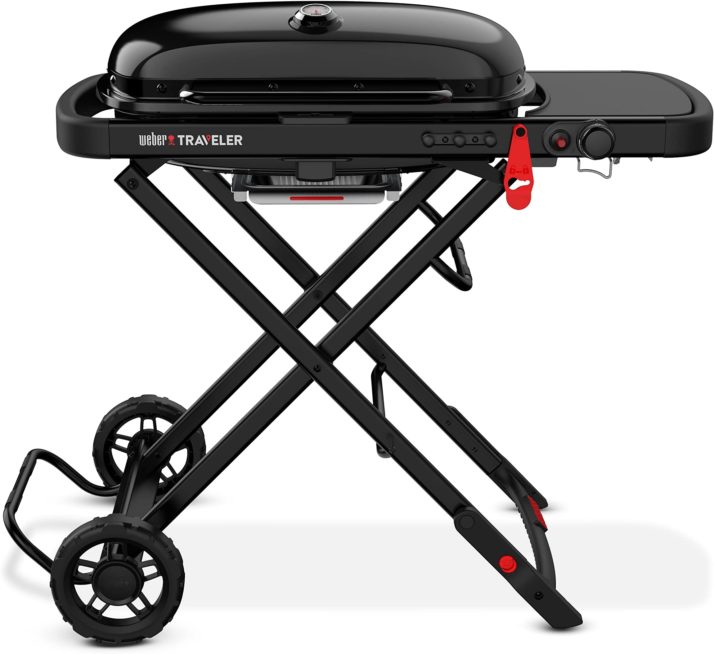 Traveler Portable Gas Grill – Stealth Edition | Foldable Compact BBQ Grill with Large Cooking Area, One-Hand Setup, Heavy-Duty Wheels | Ideal for Camping, Road Trips, Tailgating, Outdoor Cooking