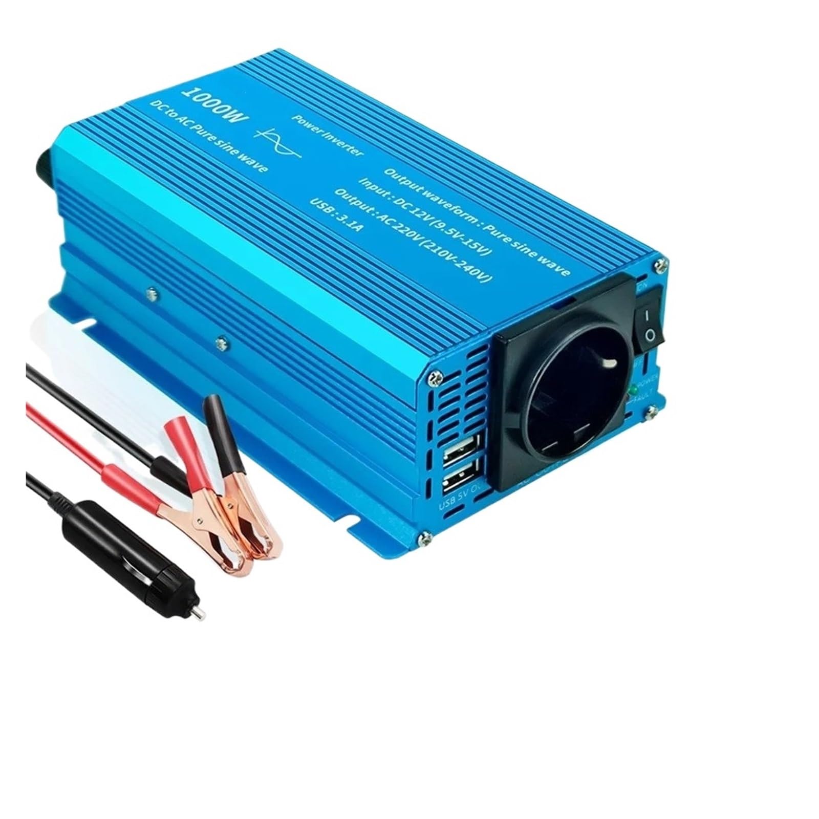 Power Inverter Inversor Corriente Onda Sinusoidal Pura 1000W/1500W/2200W CC 12V/24V A CA 220V Convertidor Voltaje para Adaptador Carga USB Dual Convertidor(12V,1000W 60Hz EU)