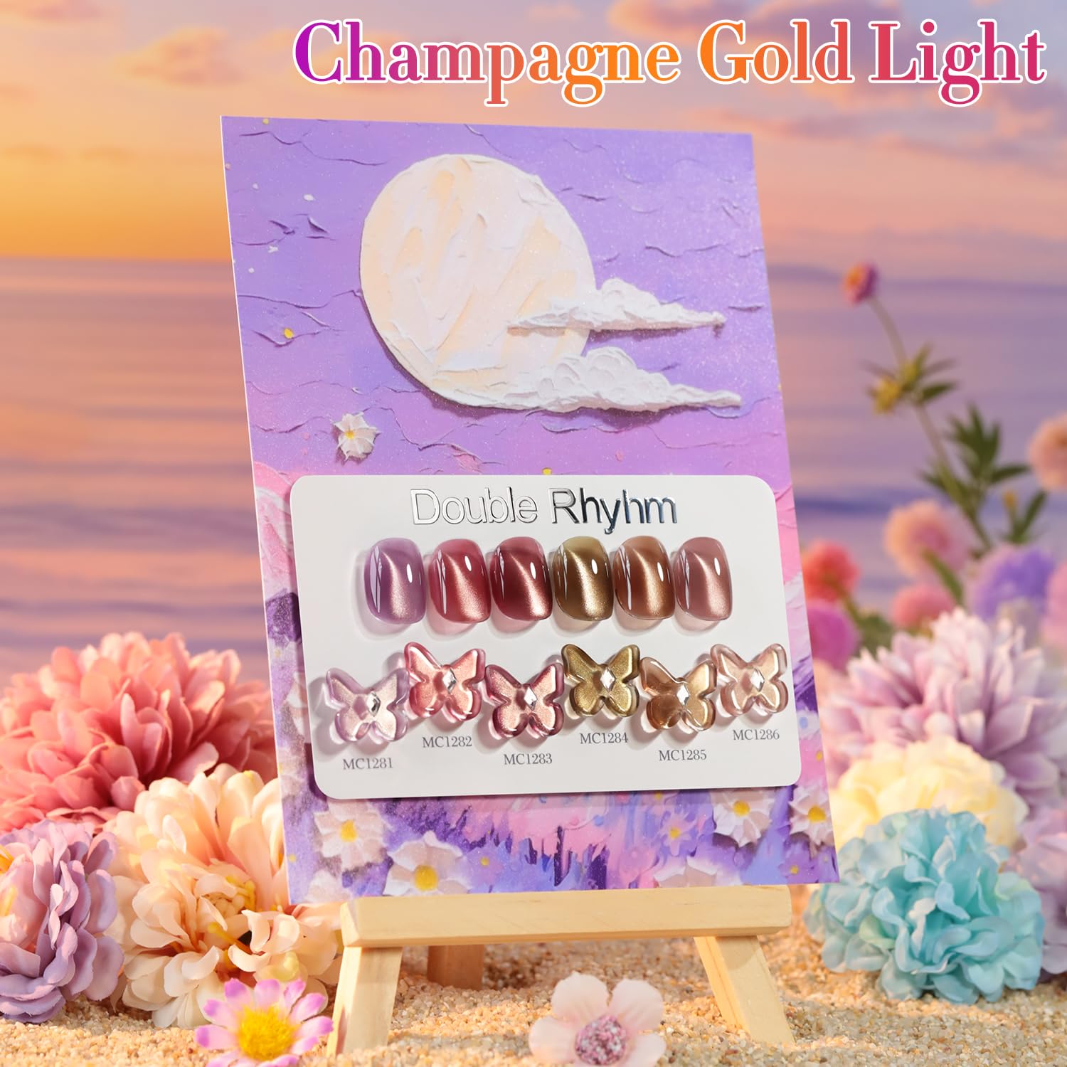 Double Rhythm Cat Eye Gel Nail Polish Set of 6 Same Color Same Bottle 0.5 Oz Shimmer Glitter with Magnet Holographic Reflective Magnetic UV Nail Polish Kit at Home (Rose Coffee Brown Red-T6-62)