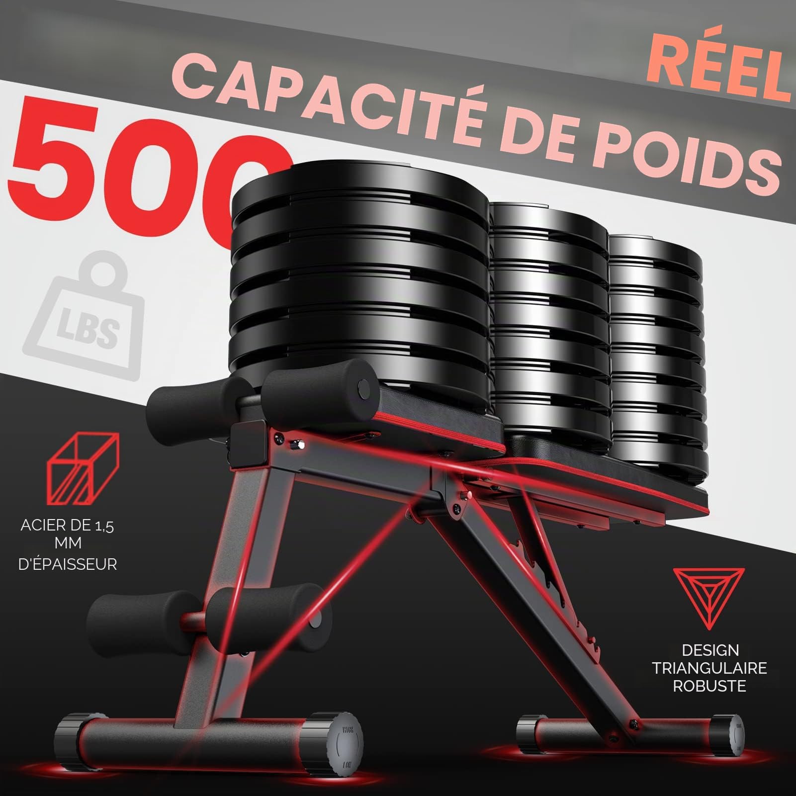 PASYOU Banc de Musculation Pliable, Banc Musculation Complet Inclinable Réglable, Multifonction 7 in 1 Banc Abdominaux Entrainement Complet du Corps Fitness，230Kg capacité de poids PA300