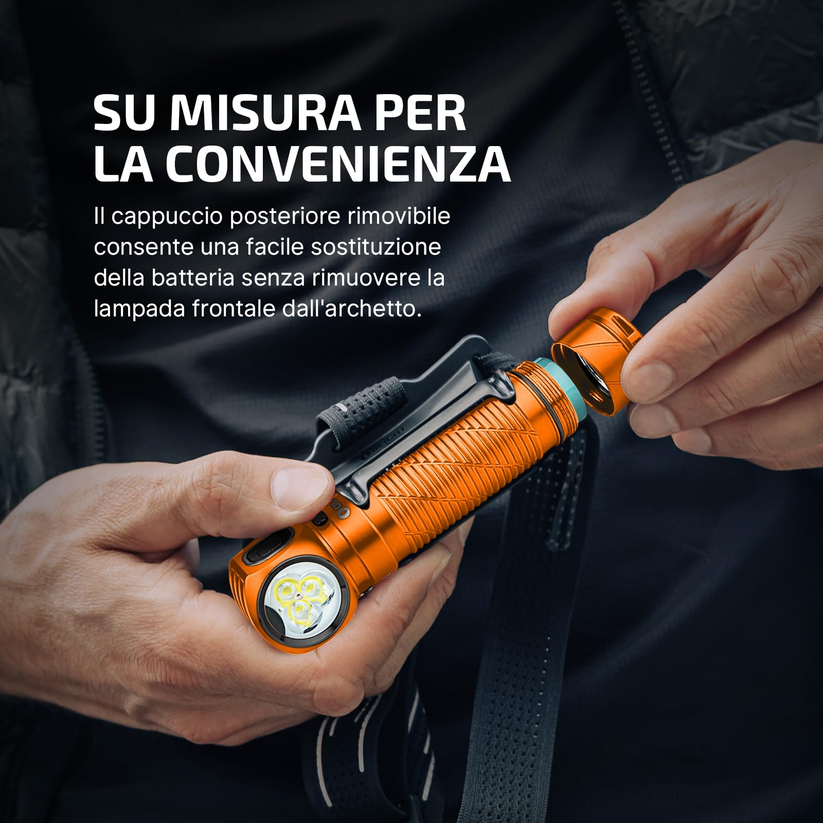 OLIGHT Perun 3 Lampada Frontale Multifunzionale Professionale LED Ricaricabile 3000 LM Torcia da Testa Impermeabile per Lavoro Esterno e Attività all'Aperto Pesca Corsa Campeggio (Arancione)