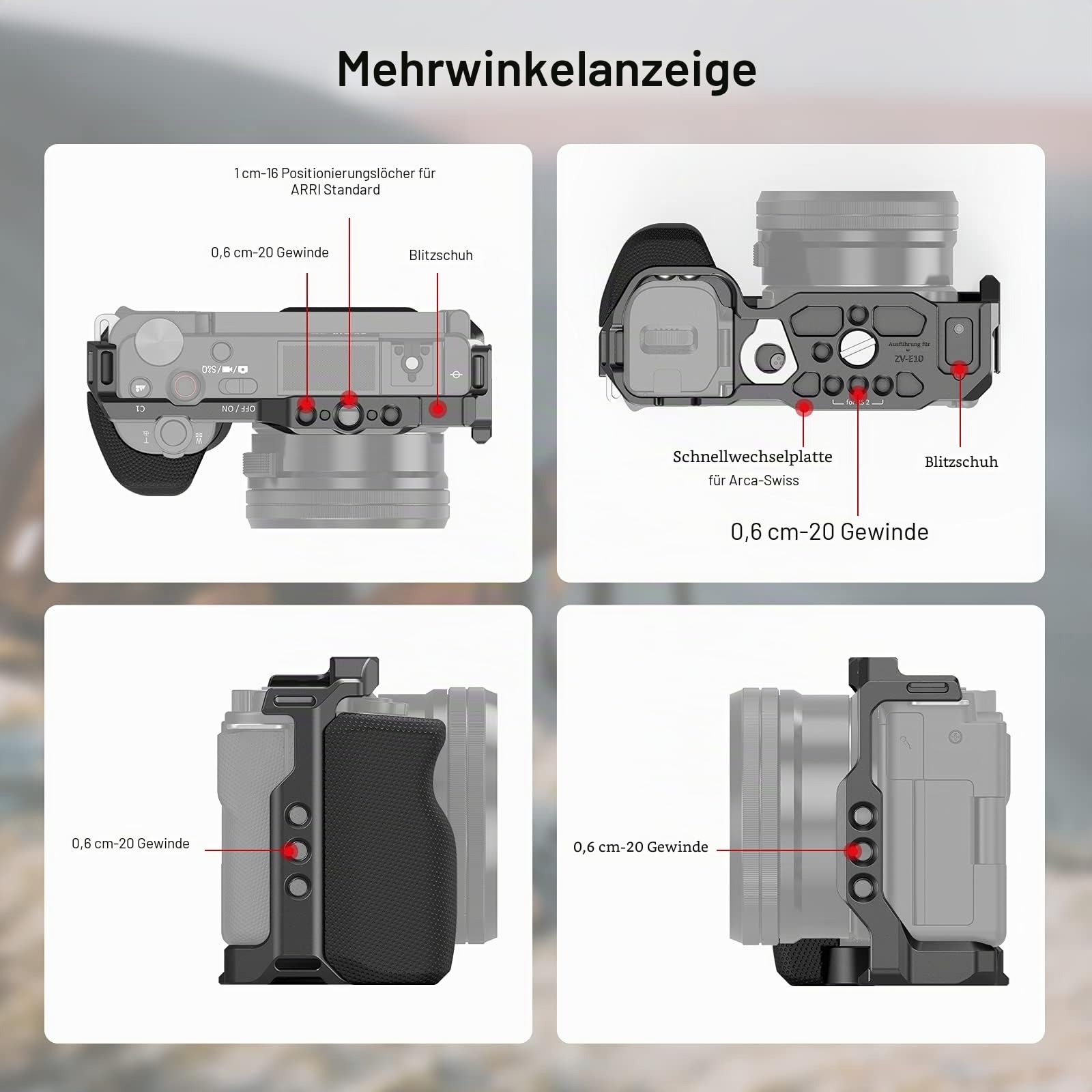 SMALLRIG ZV-E10 Käfig mit Griff und integrierter Schnellwechselplatte für AR-ca Swiss, Cage mit Grip für Sony ZV-E10-3538B