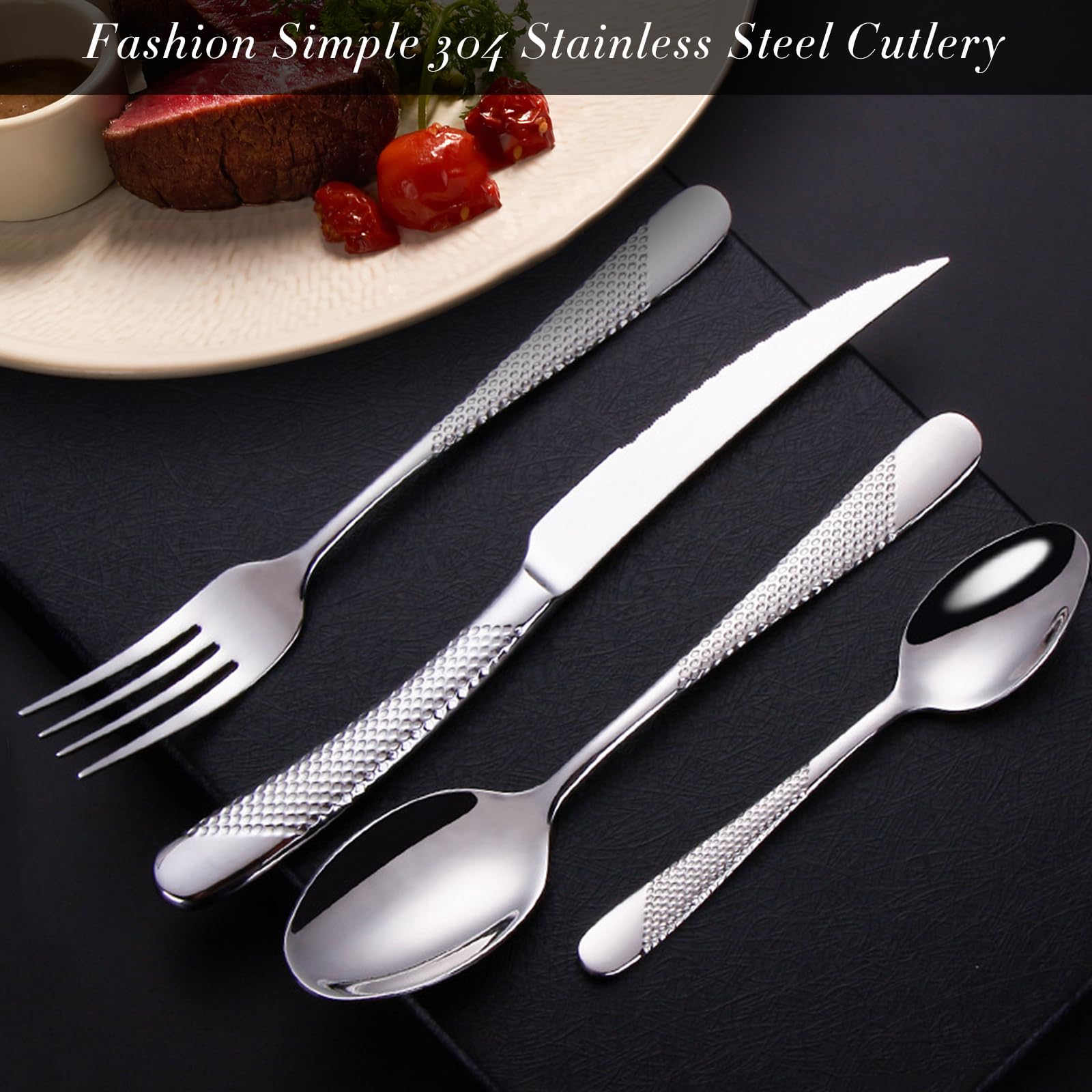 Besteckset Besteck Set, Hochglanzpoliertes Aus Edelstahl 18/10, Inklusive Messer, Gabel, Löffel Essgeschirr Für Zuhause, Hotel, Restaurant, Neues Haus (Silber,24pcs)