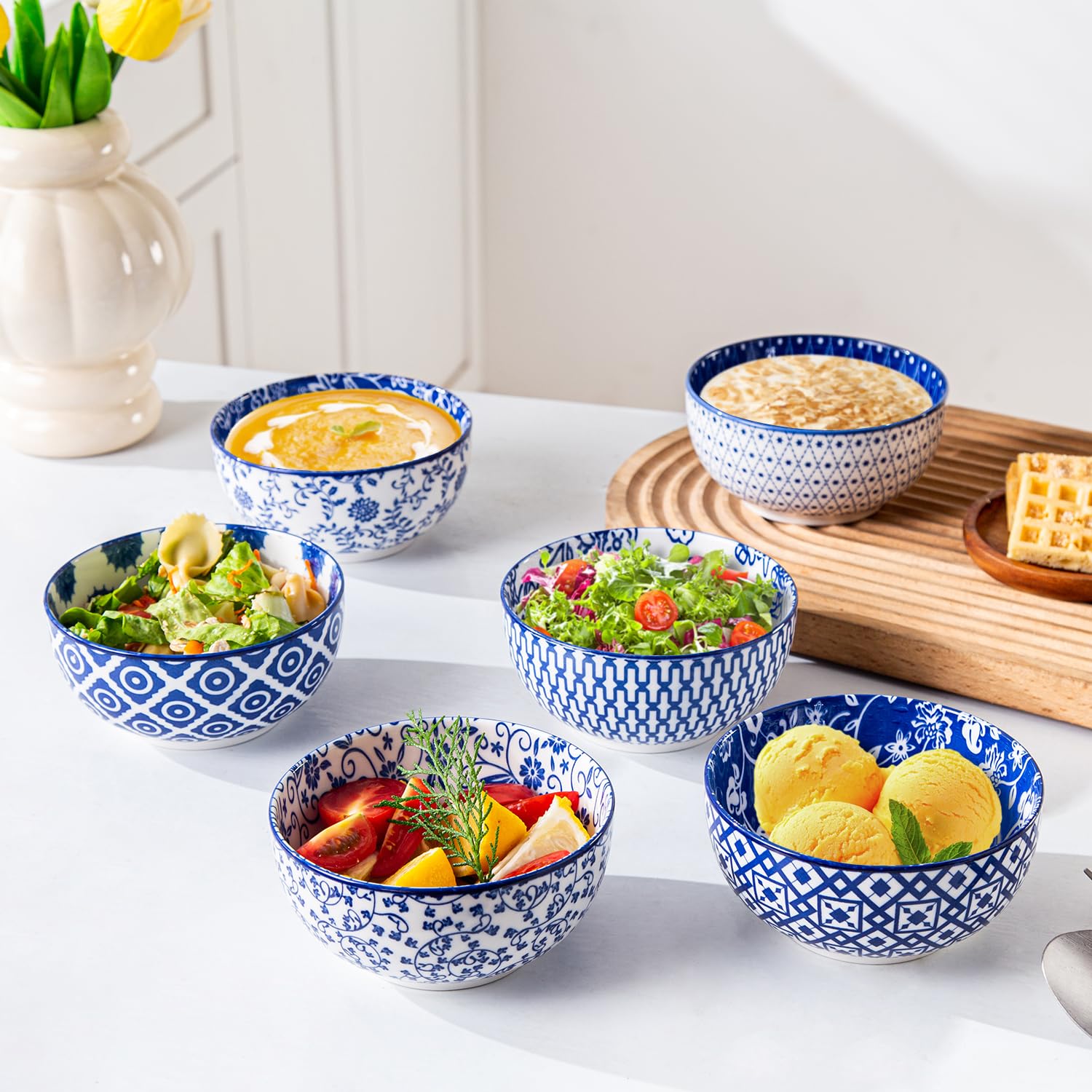 Juego de cuencos de cerámica para postre, cuenco pequeño de cereales de 12 onzas para cocina, cuenco de helado de porcelana de 4.7 pulgadas para ensalada, ramen, frutas, guarniciones, apto para