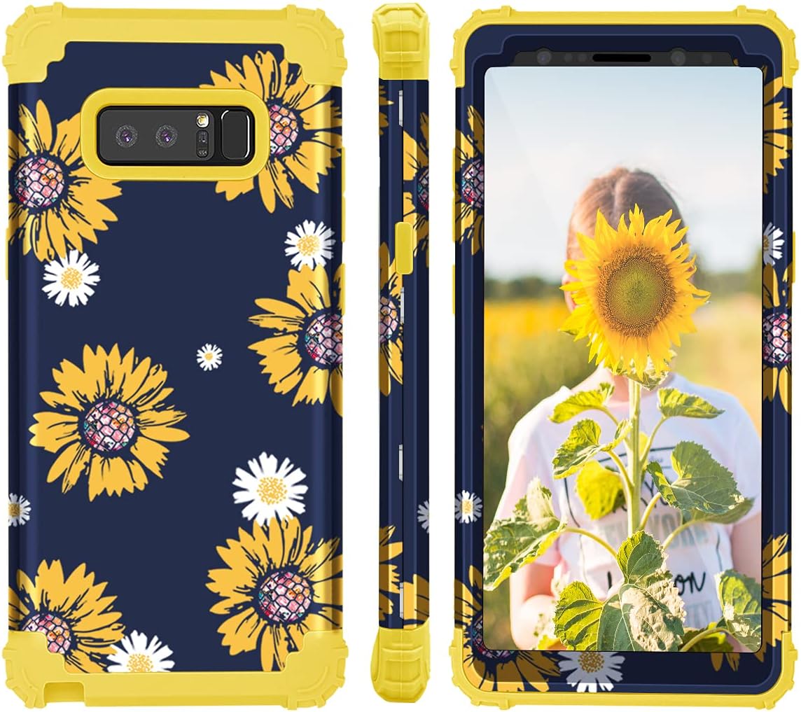 Fingic Galaxy Note 8 case, Samsung Note 8 Case, Sunflower Heavy Duty Protection Hybrid Hard PC Soft Silicone Rugged Bumper Full-Body Shockproof Protective Cases for Samsung Galaxy Note 8 2017, Yellow
