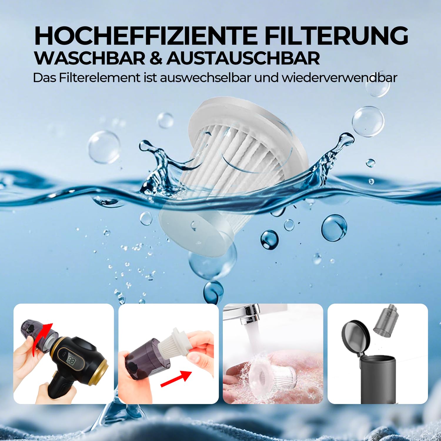 Handstaubsauger Akku, 4-in-1, 22000 Pa Stark Auto Staubsauger, Handstaubsauger Kabellos Mit Bürstenlosem Motor, Mini Staubsauger FüR Auto, Haus, KüChe, PC, Tierhaare und Camping