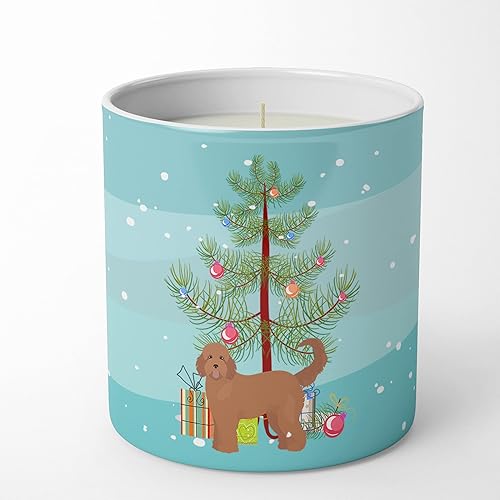 Caroline's Treasures CK3839CDL - Árbol de Navidad bronceado Goldendoodle de 10 onzas, vela de soja decorativa, aceite esencial de cera de soja
