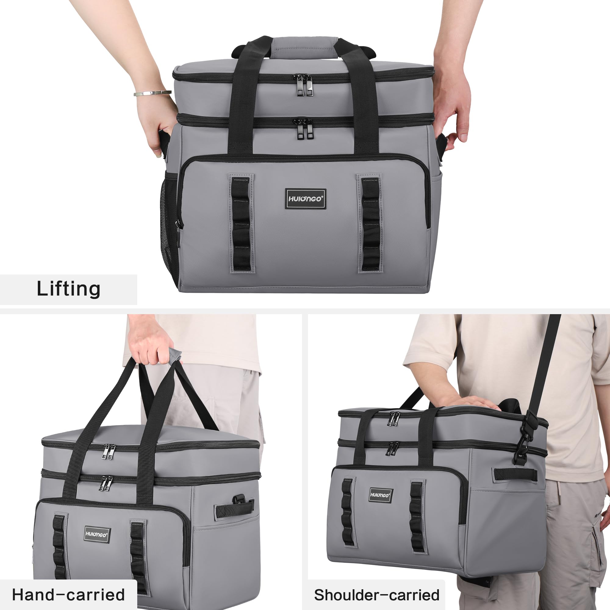 Hulongo Borsa termica morbida da 42 litri, grande borsa termica per spiaggia, auto, esterni, 60 lattine, grigio
